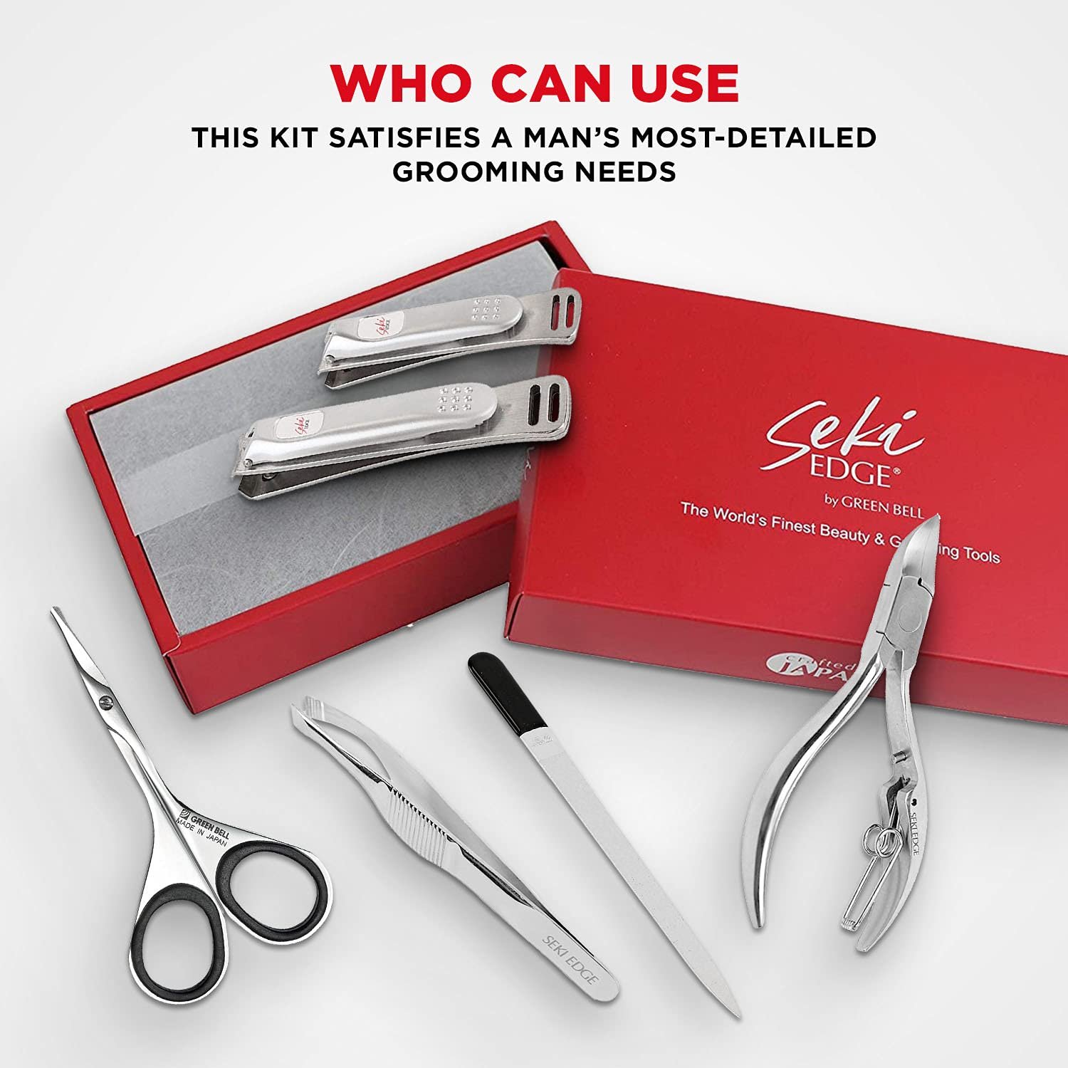 Seki Edge Craftsman Luxury Men's Grooming Set (SS-3103) - 6 Piece Premium Manicure & Pedicure Kit with Clippers, Nipper, Scissors, File, Tweezers in Travel Case - Image 5