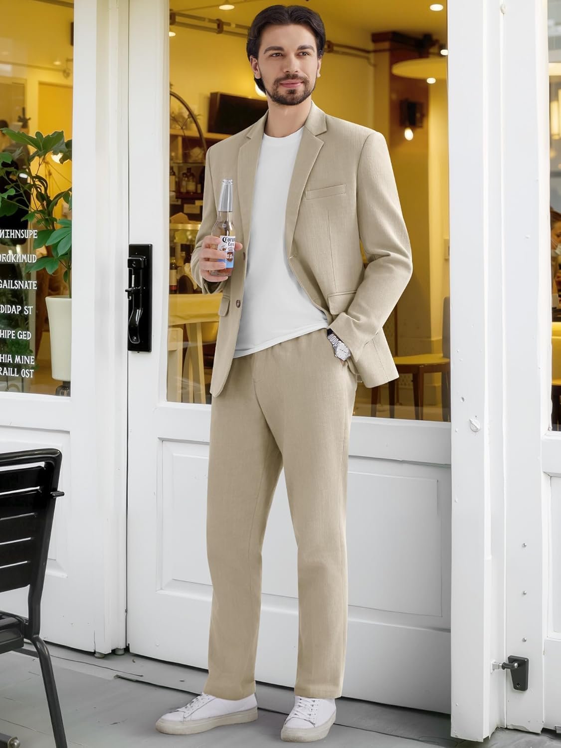 MAGE MALE Men's 2 Piece Linen Suits Set Casual Lightweight Blazer Jacket and Pants for Wedding Business Prom - Image 7