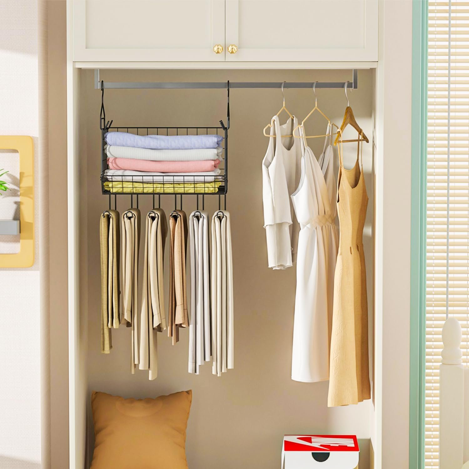 X-cosrack 2-Packs Hanging Closet Organizers and Storage with Pants Hanger, Collapsible Hanging Closet Shelves, Adjustable Hanging Organizer for Closet & RV, Black Large - Image 9