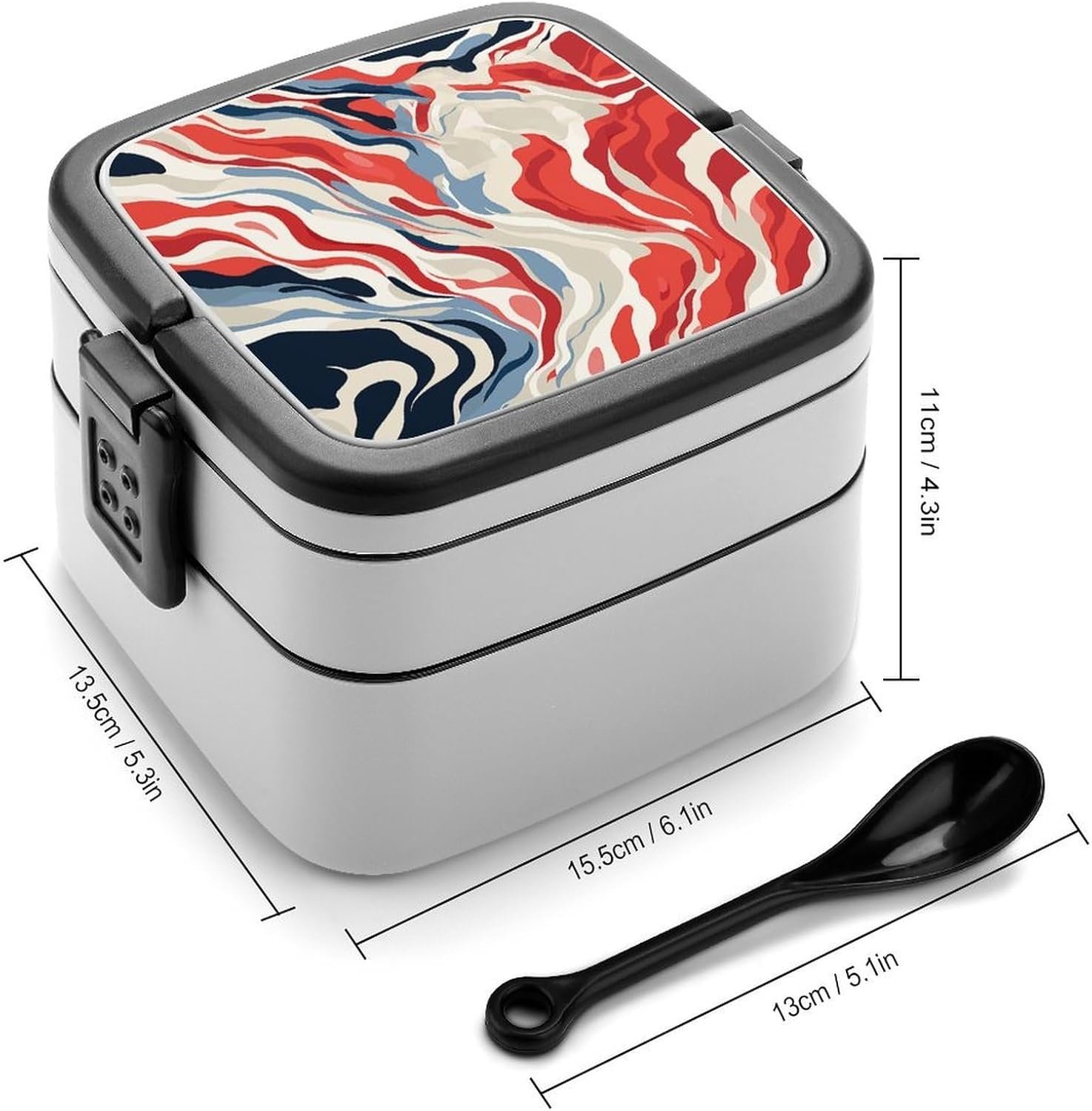 Red And White Bento Box with Spoon, 2-layer Stackable Lunch Box Leak Proof with Invisible Handle, Insulated Food Storage for Office, Picnic & Travel - Image 3