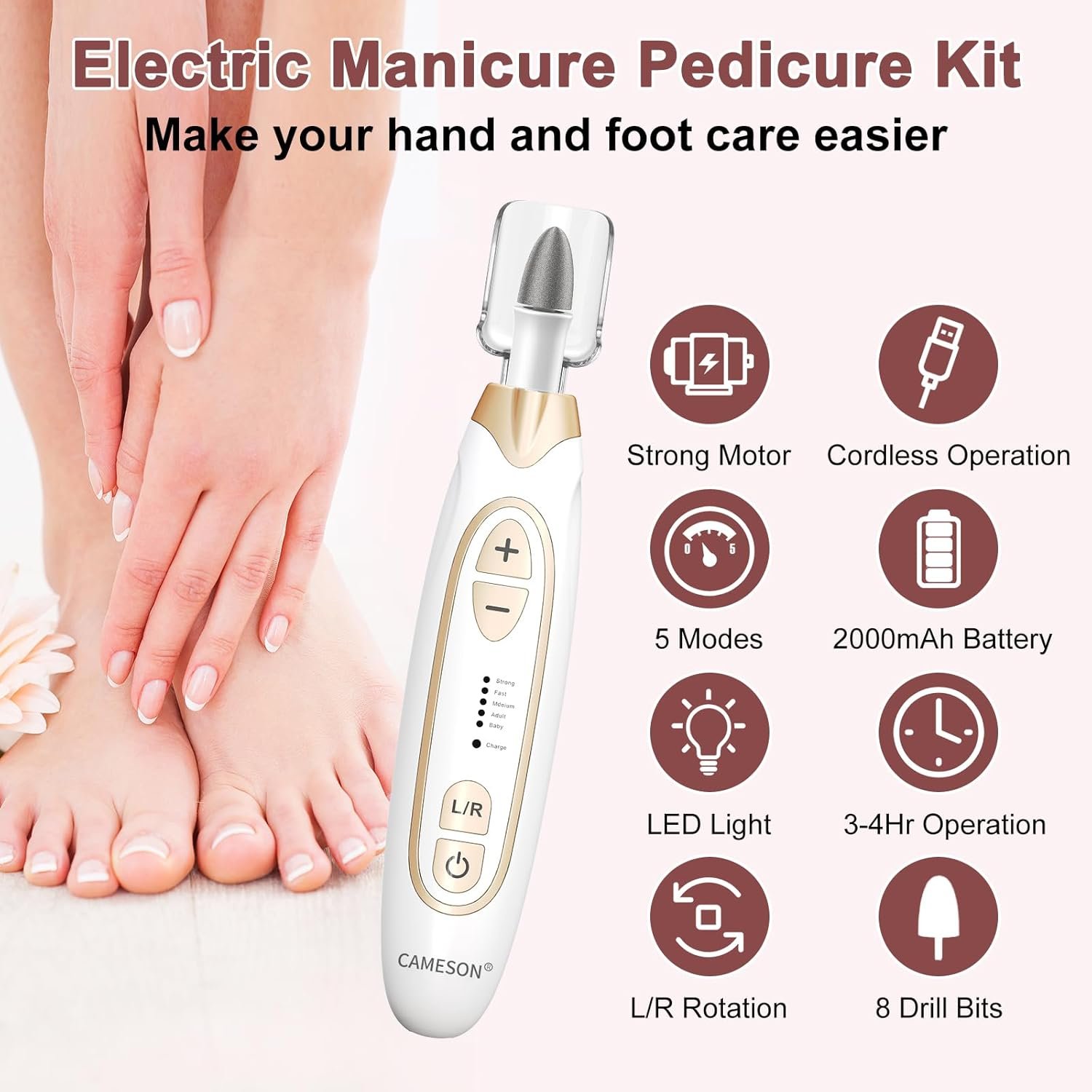 Professional Manicure Pedicure Kit, Cordless Electric Nail File Drill Machine, Toe Nail Filer and Buffer Set, Toenail Grinder for Thick Toenails, Hand Foot Care Tools for Women Men Nails Cuticle Feet - Image 3