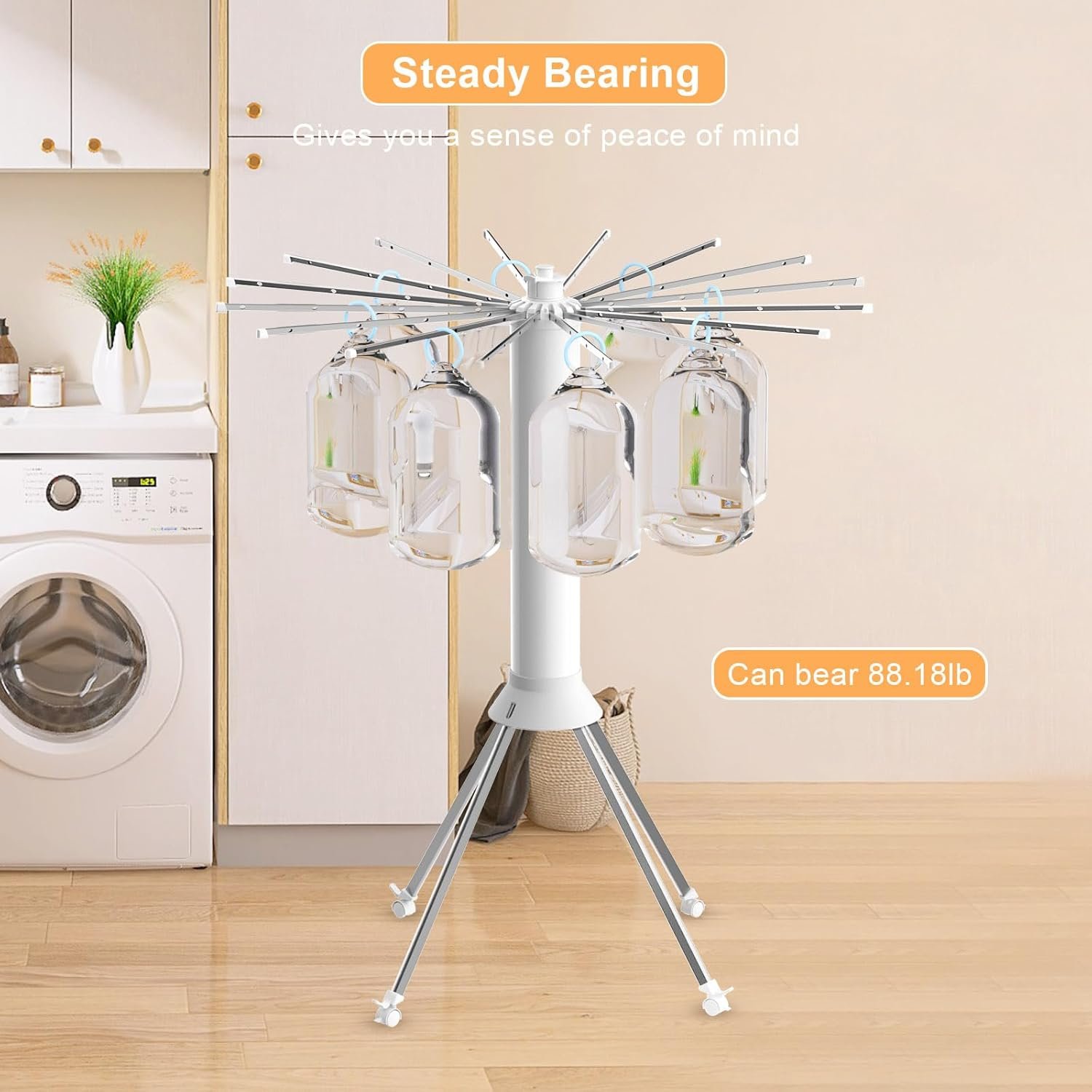 4-Legged Clothes Drying Rack Foldable, Outdoor Collapsible Drying Rack Clothing, Portable Laundry Drying Rack with 4 Pulleys, Aluminum Alloy Dry Rack for Clothes, Indoor, Balcony, Poolside, Camping - Image 7