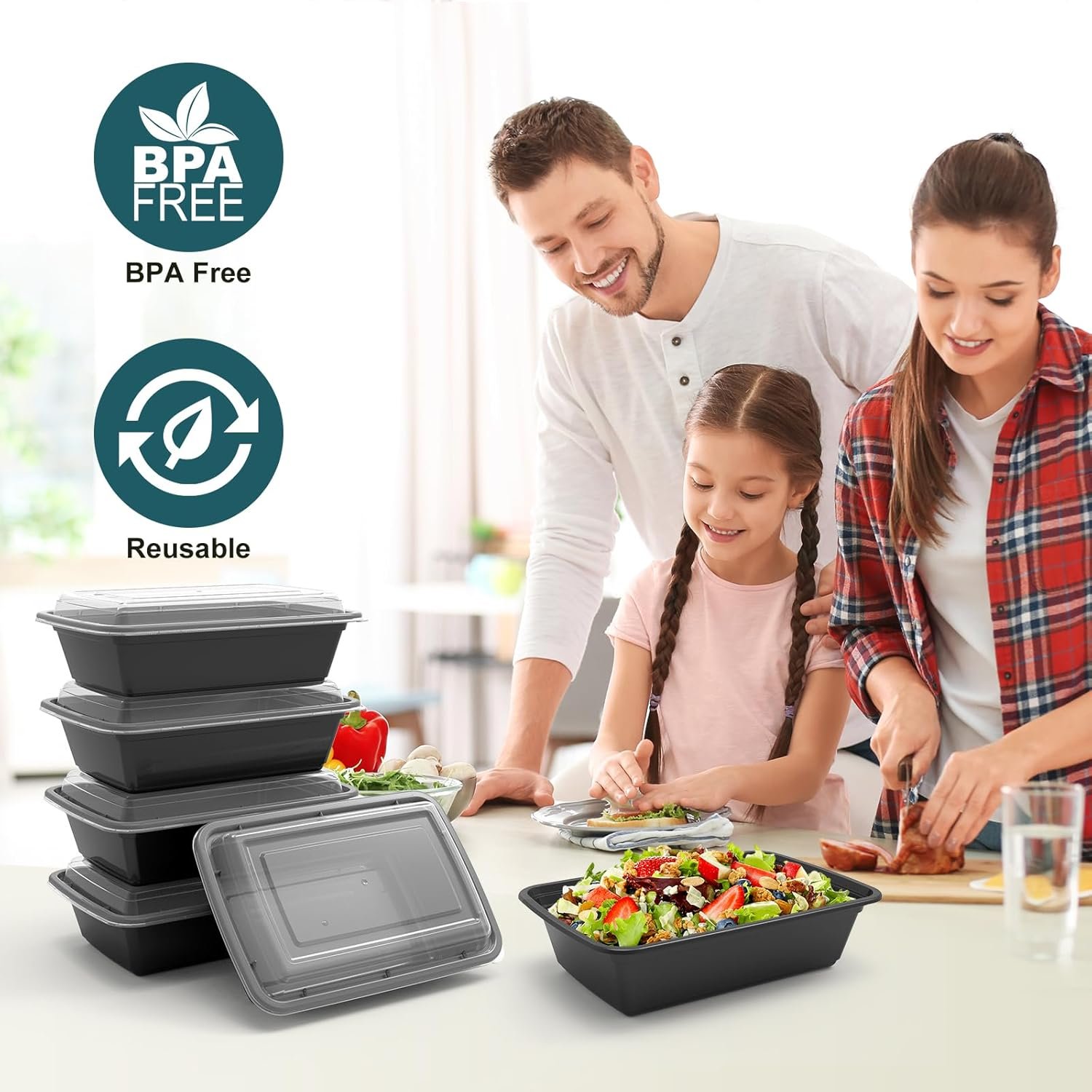 WGCC Meal Prep Containers, 50 Pack Extra-thick Food Storage Containers with Lids, Disposable & Reusable Plastic Bento Lunch Box, BPA Free, Stackable, Microwave/Dishwasher/Freezer Safe (24 oz) - Image 4