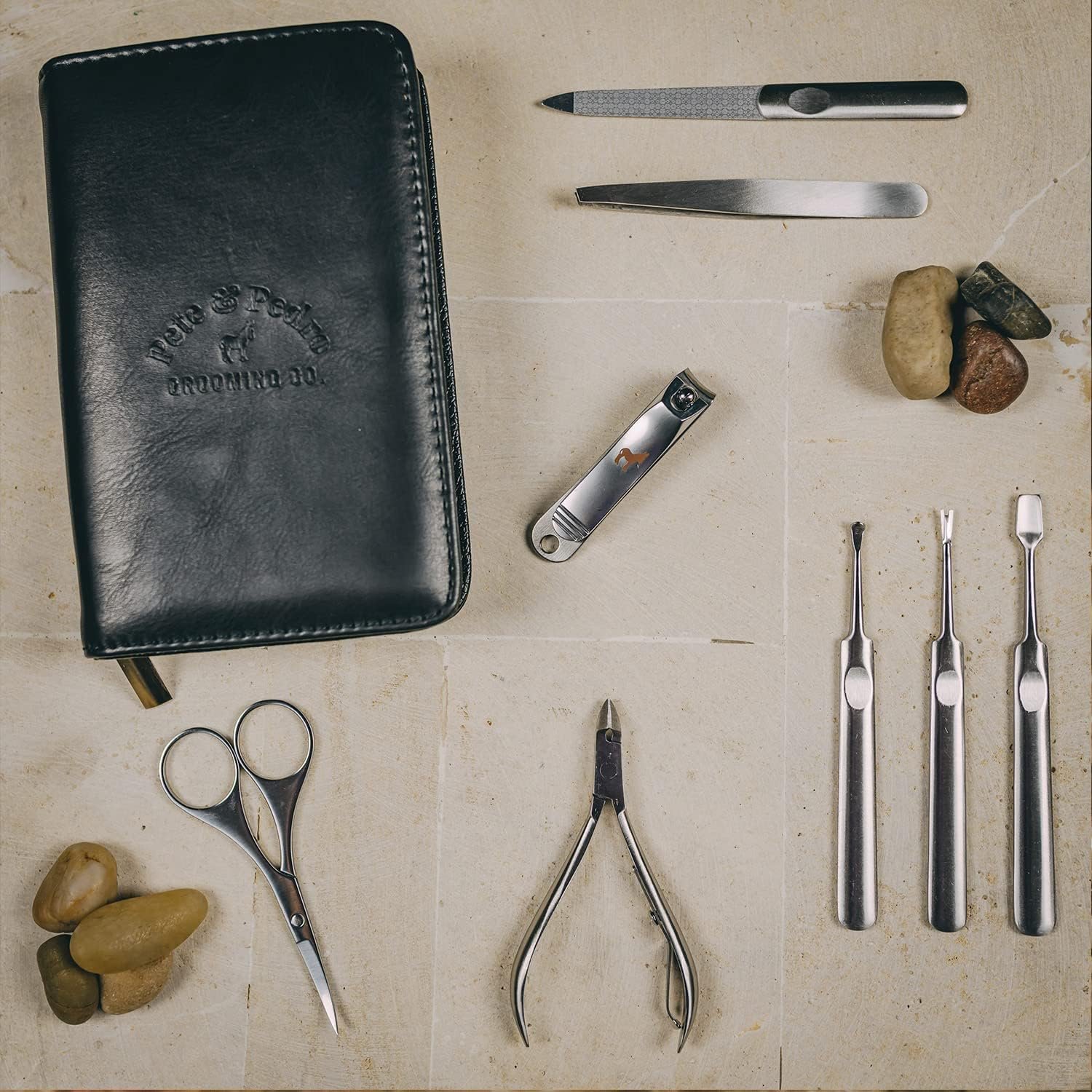 Pete & Pedro Men's 8-Piece Stainless Steel Professional Manicure Set For Men & Women | Nail Clippers, File, Cuticle Care, Scissors | Leather Travel Case, Pedicure, Grooming Kit | As Seen on Shark Tank - Image 3