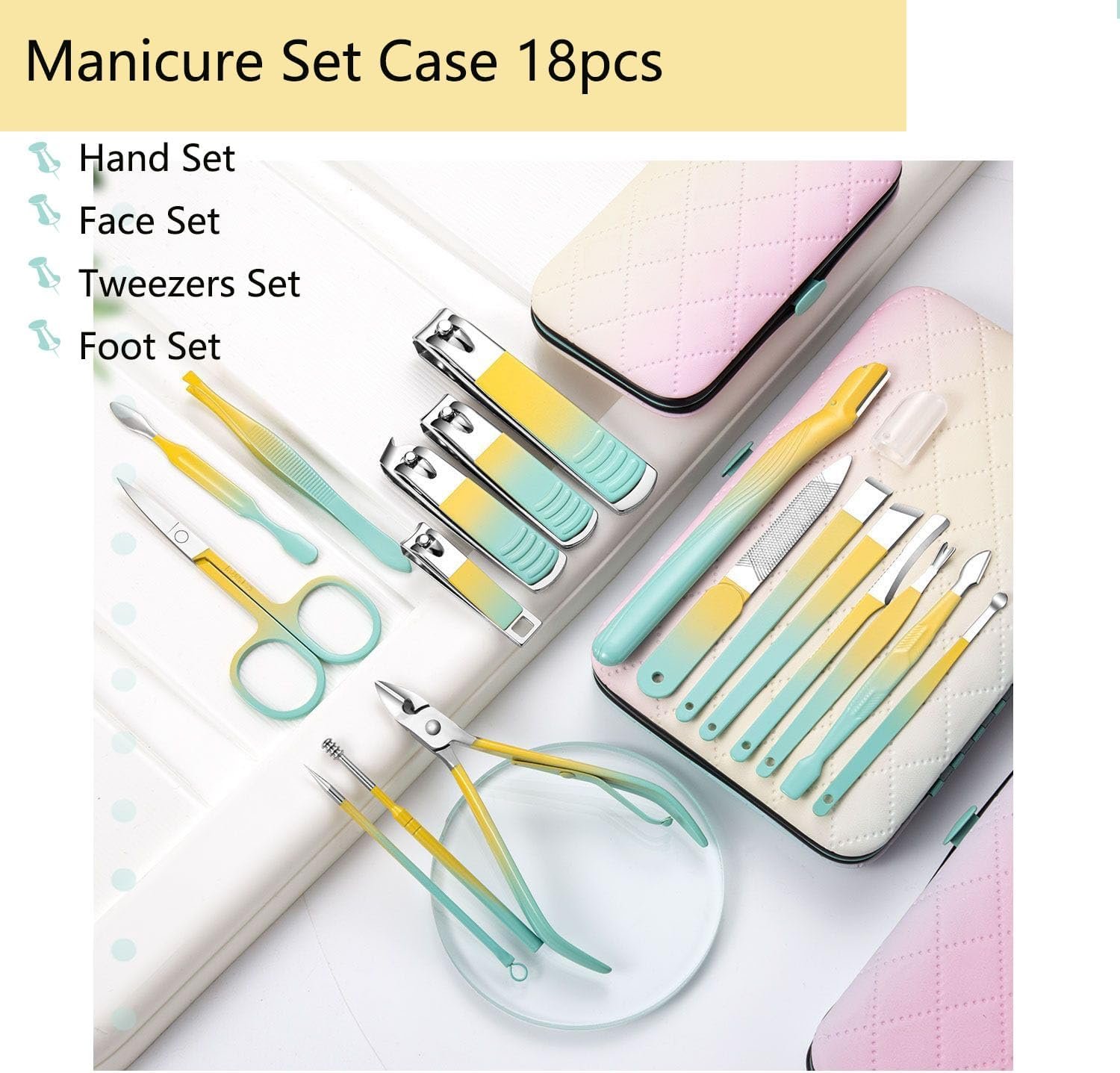 Manicure Set 18pcs Nail Clipper Set with Portable Travel Case Men Women Face Toe Finger Care Tools Manicure Pedicure Tools Grooming Kit Gift for Men Women (Macron Green) - Image 4