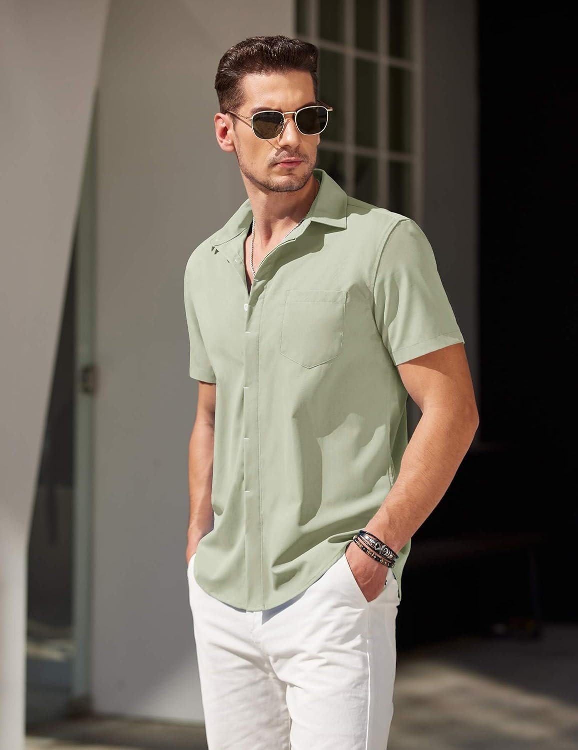 COOFANDY Mens Short Sleeve Button Down Shirt Casual Untucked Summer Shirt with Pocket - Image 4