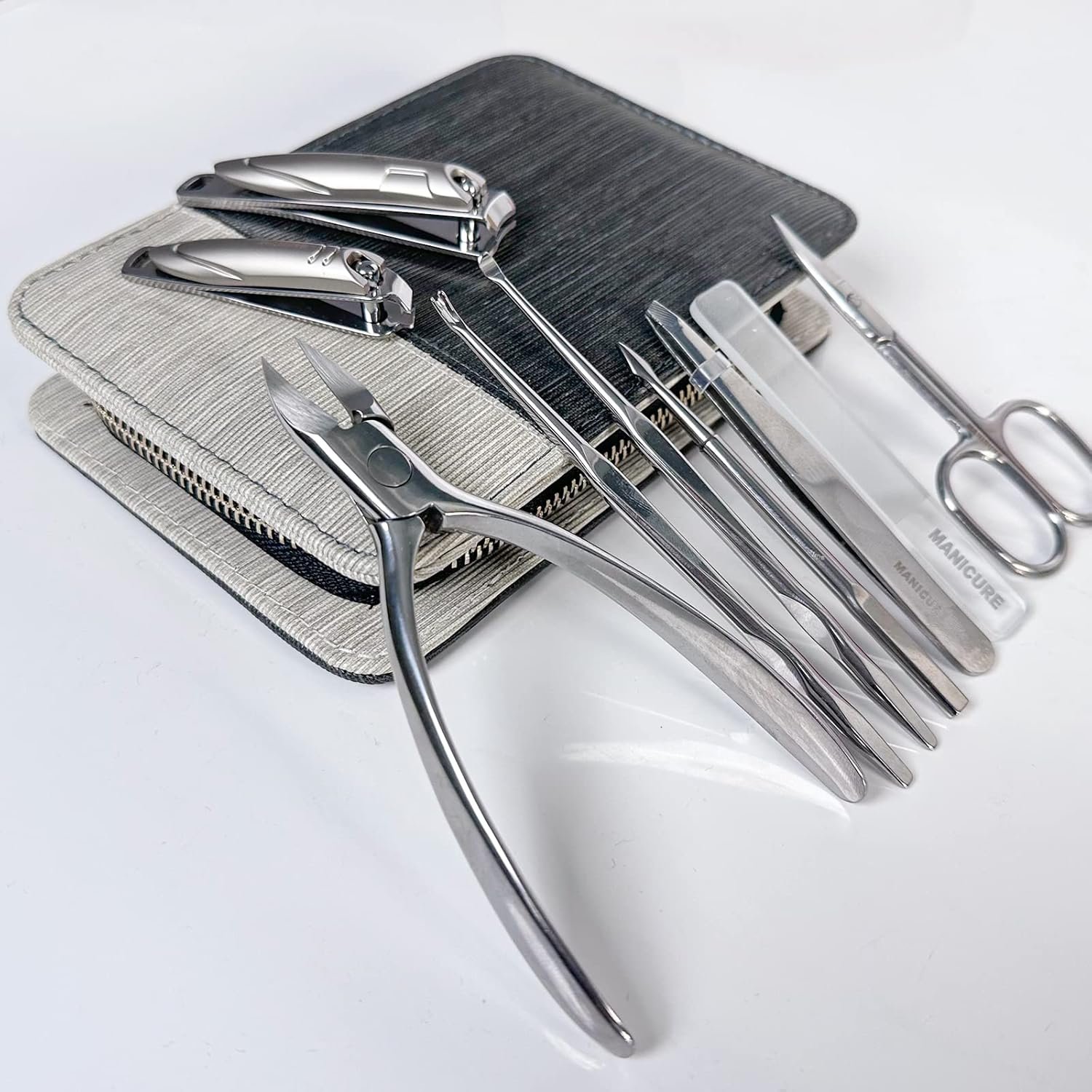 Manicure Set Professional 9 in 1 Nail Clippers Set, Stainless Steel Manicure kit with PU Leather Case, RedFlow Fingernail & Toenail Clippers Nail Kit, Grooming kit for Men(Black) - Image 8