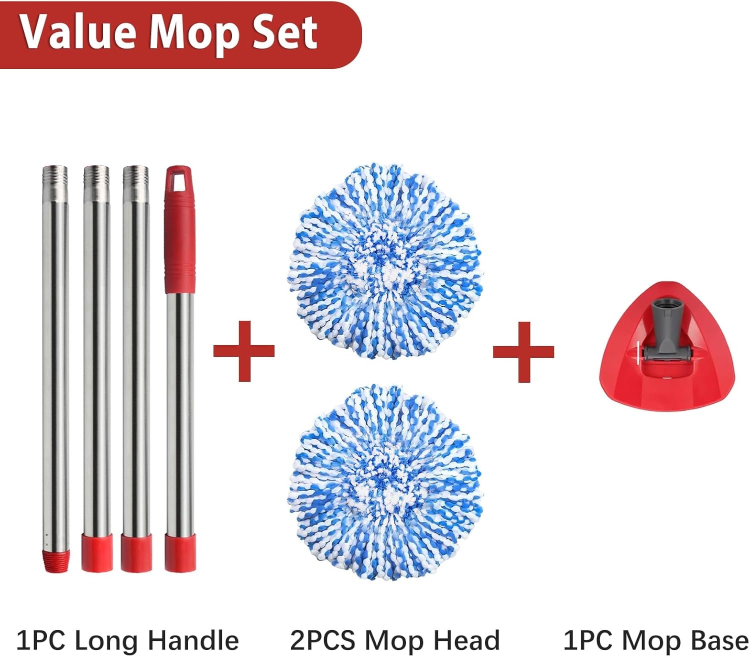 2 Spin Mop Head Replacement, 1 Base, 1 Mop Handle (30-58in) Combo Mops Set Compatible with O Cedar, Spin Mop's Refill Head Replacement for RinseClean 2-Tank System Microfiber Mops - Image 6
