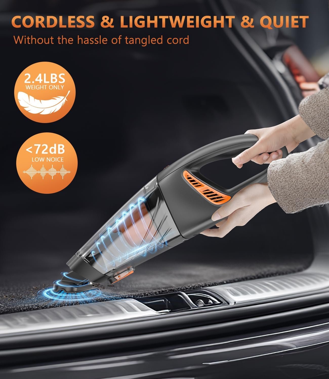 Handheld Vacuum Cordless, 18000Pa 160W Hand,30Min Car Vacuum Portable Cordless Rechargeable High Power Lightweight LED Light Fast Charge Vacuum Cleaner for Car Home - Image 8