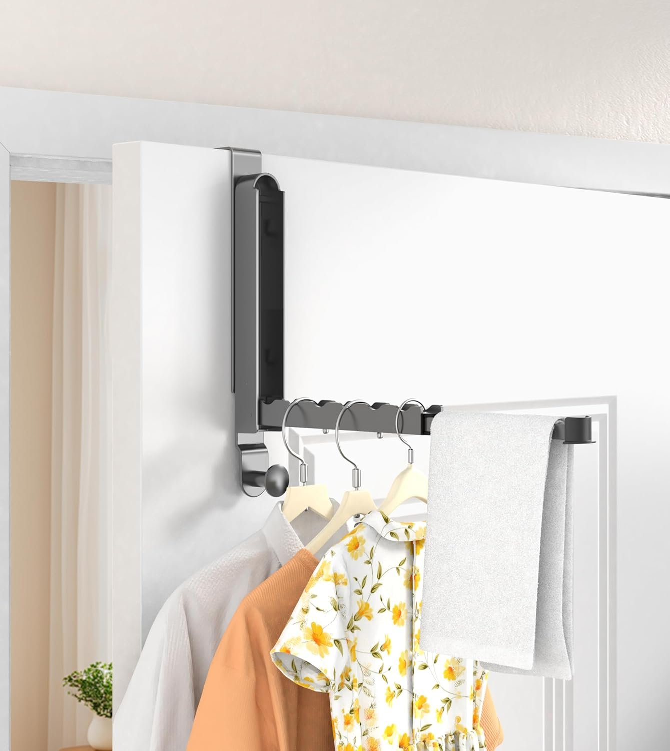 KitchLife Over Door Drying Rack, Foldable Hook Portable Space Saving Hanger for 1 3/8" Doors for Laundry Bathroom Bedroom Clothes Coat Towel Rack, Travel & Home Use, Space Grey - Image 8