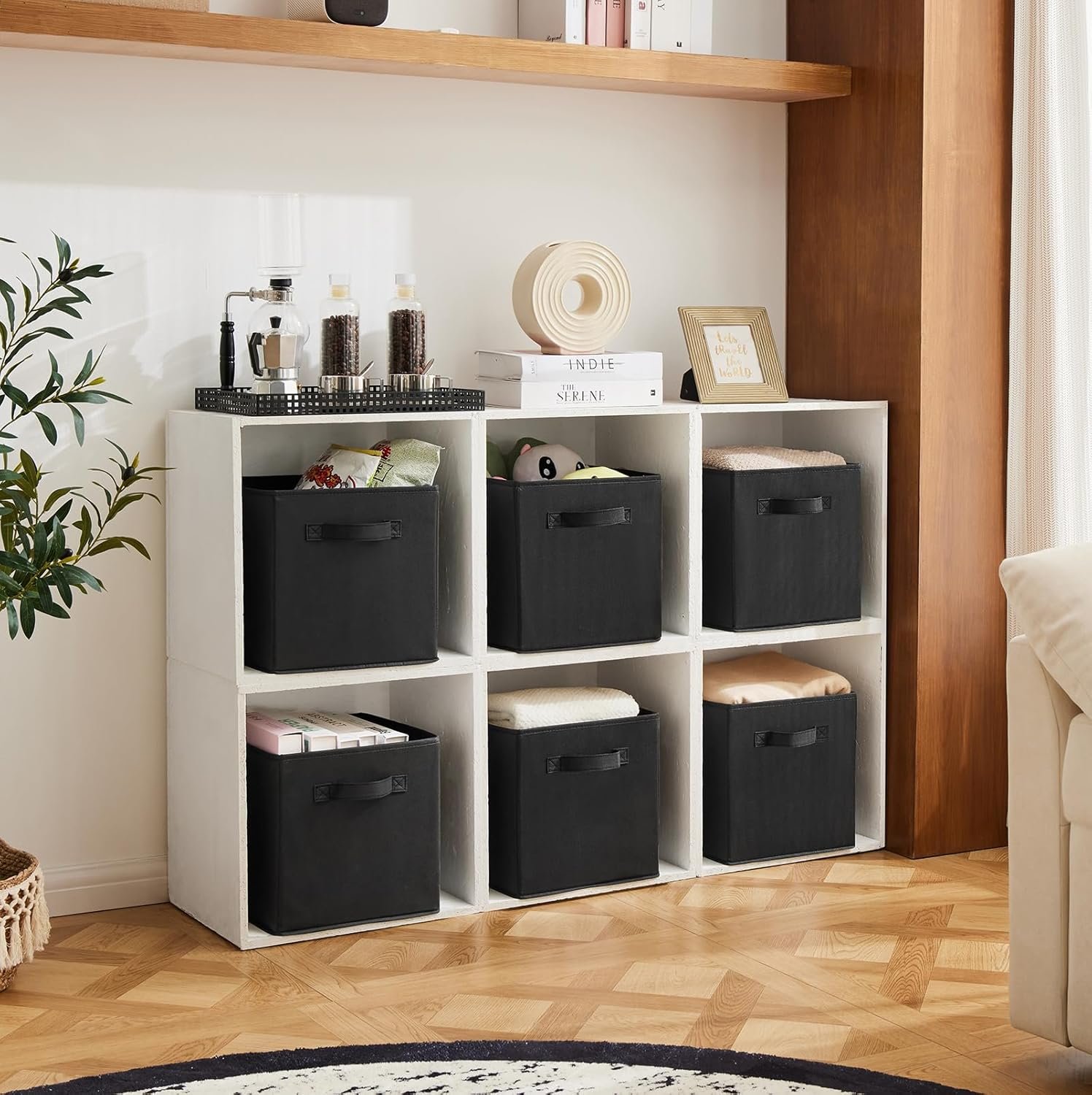 MAX Houser Fabric Cloth Storage Bins,Foldable Storage Cubes Organizer Baskets with Dual Handles for Home Bedroom Storage,Set of 6(Black) - Image 6