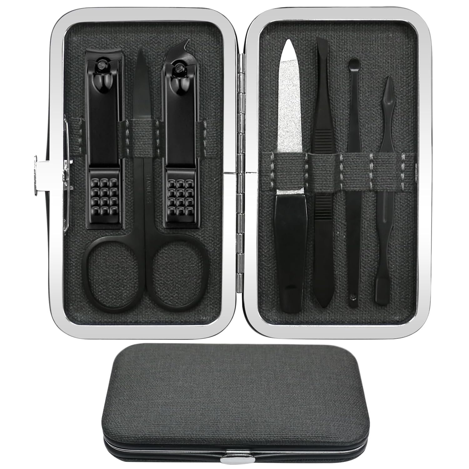 Manicure Pedicure Set Personal Care Nail Clipper Kit 7 PCS Manicure and Pedicure Kit Nail Care Kit for Men Suitable for Travel(Black) Present for Men Husband Boyfriend Parent - Image 2