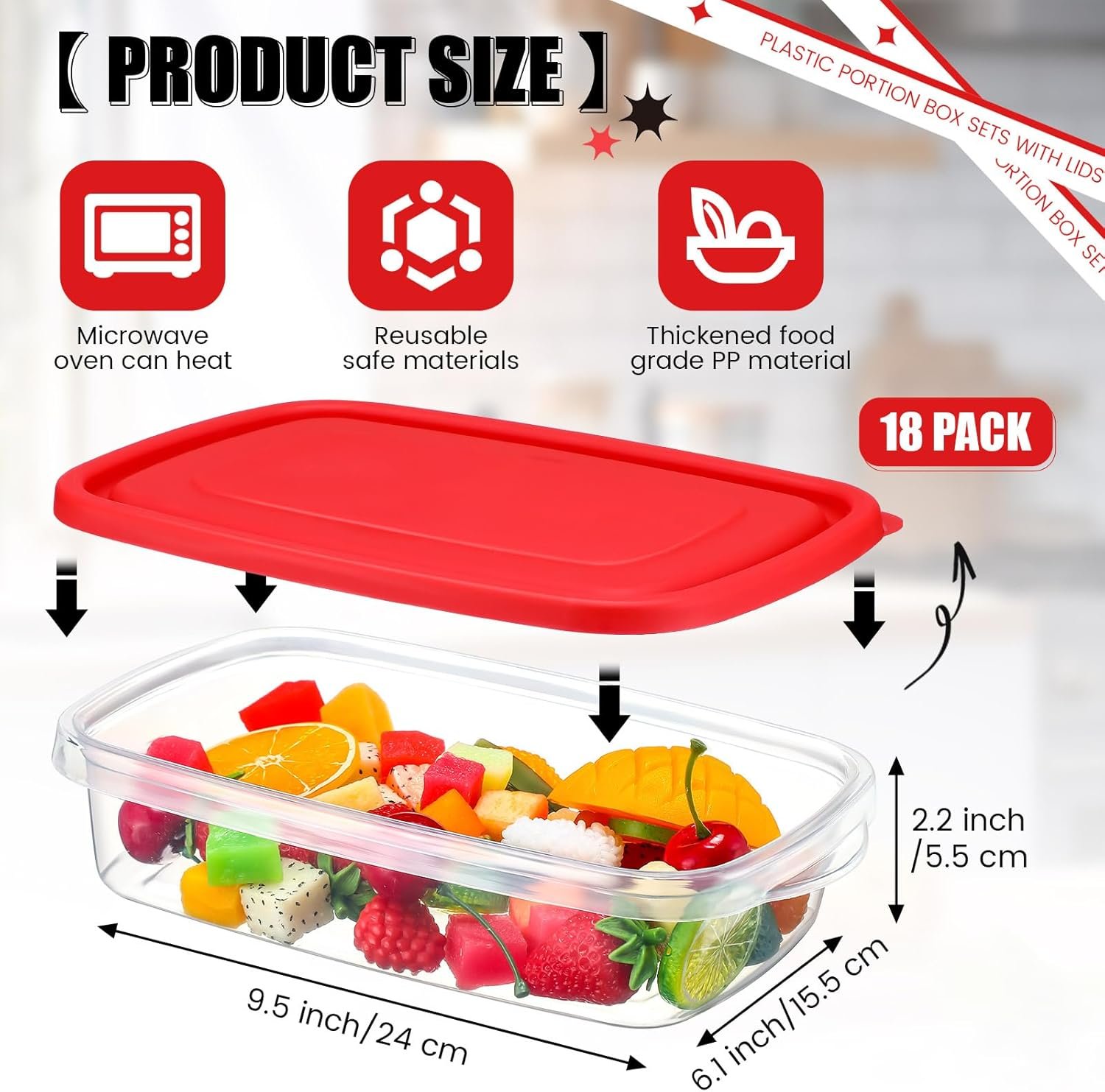 18 Pcs 33 Oz/ 4 Cups Plastic Food Storage Containers with Lids Portion Box Sets with Cover Stackable Plastic Containers with Lids Microwave Freezer Dishwasher Safe (Red) - Image 3