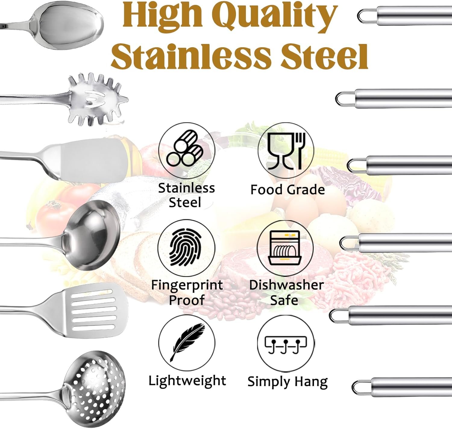 Stainless Steel Kitchen Utensils Set, 6 PCS Metal Cooking Utensils Set for Cooking, Heat Resistant Spatula Set Kitchen Tool Set with Turners, Serving Spoon, Ladle, Skimmer, Pasta Server - Image 7