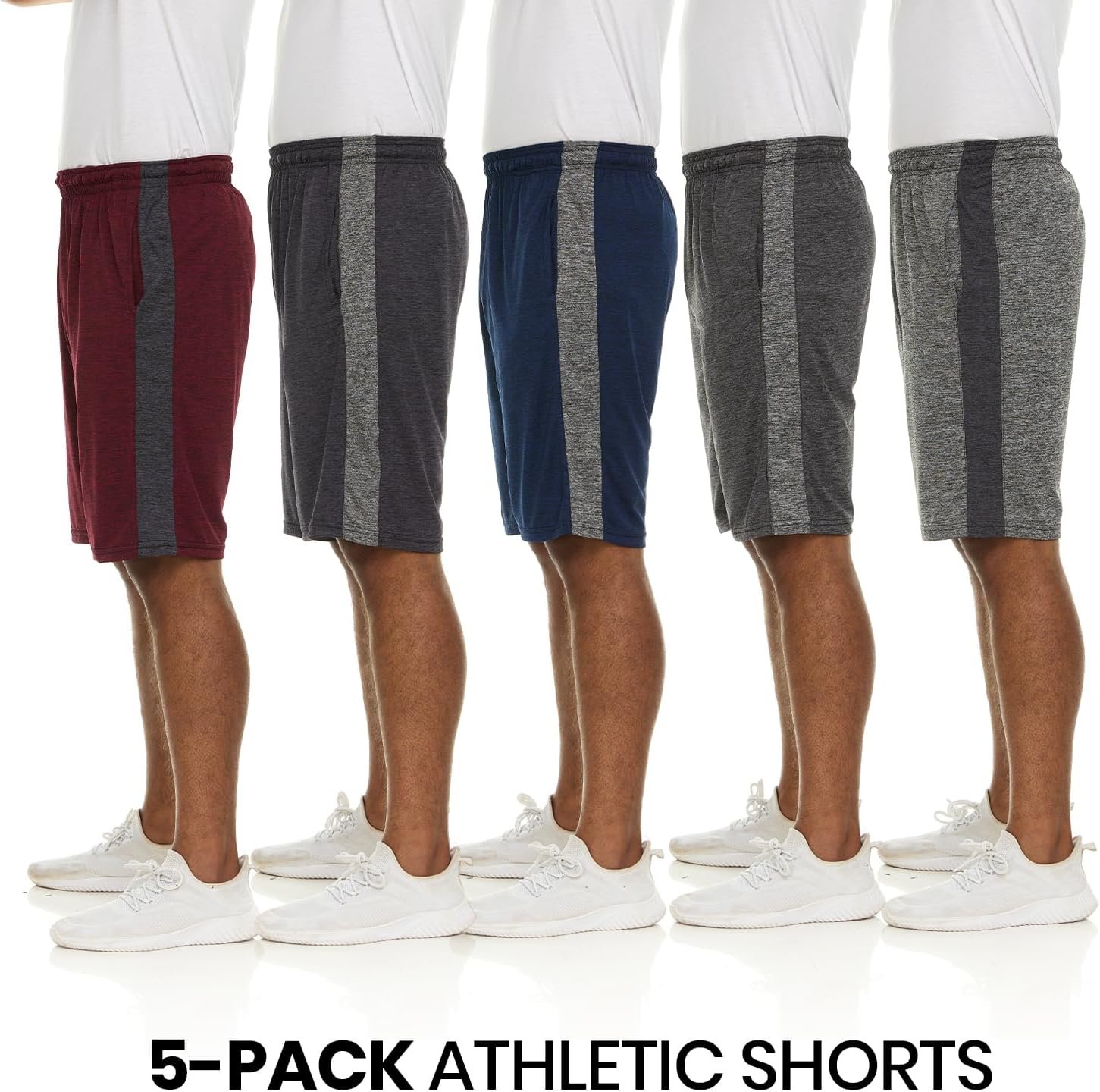 5 Pack: Men's Dry-Fit Sweat Resistant Active Athletic Performance Shorts - Image 6