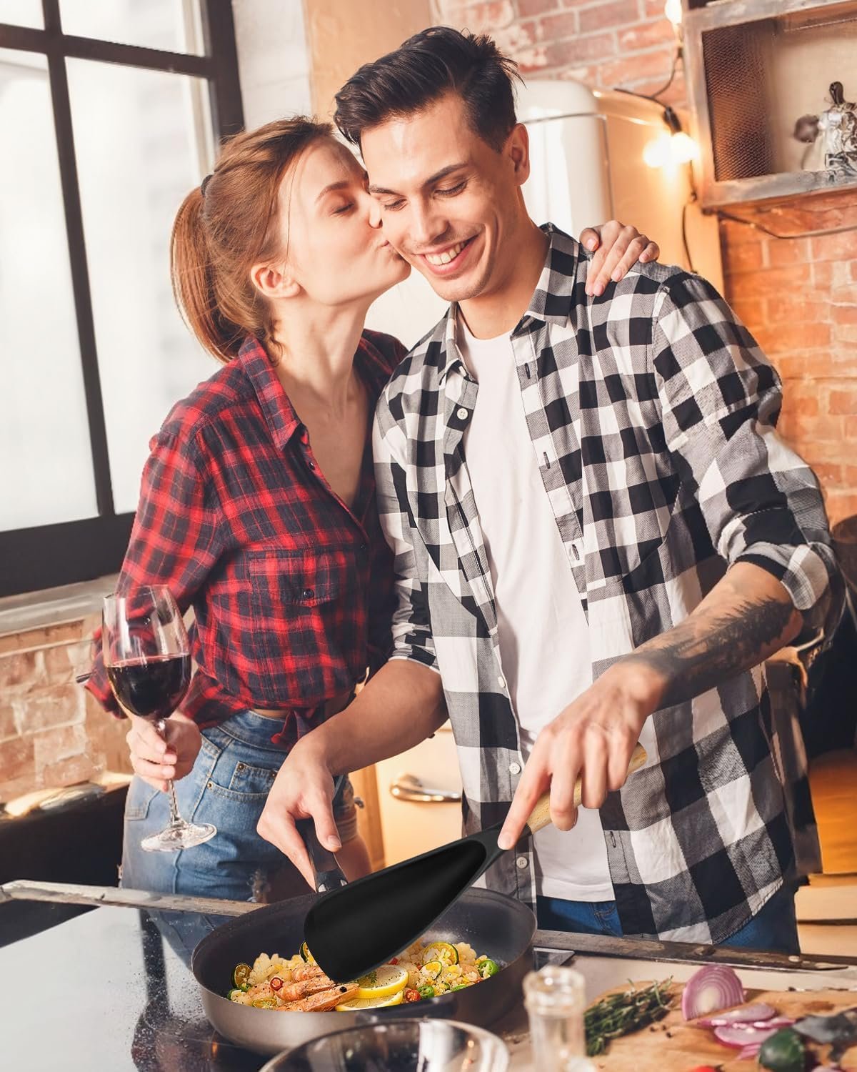 Cooking Spoon for Nonstick Cookwares, Great for Cooking and Serving Sturdy BPA-Free Matte Silicone, Wood Handle Spoon for Mixing, Scoop, and Scrape (Black & Grey, 11.4 inch) - Image 7