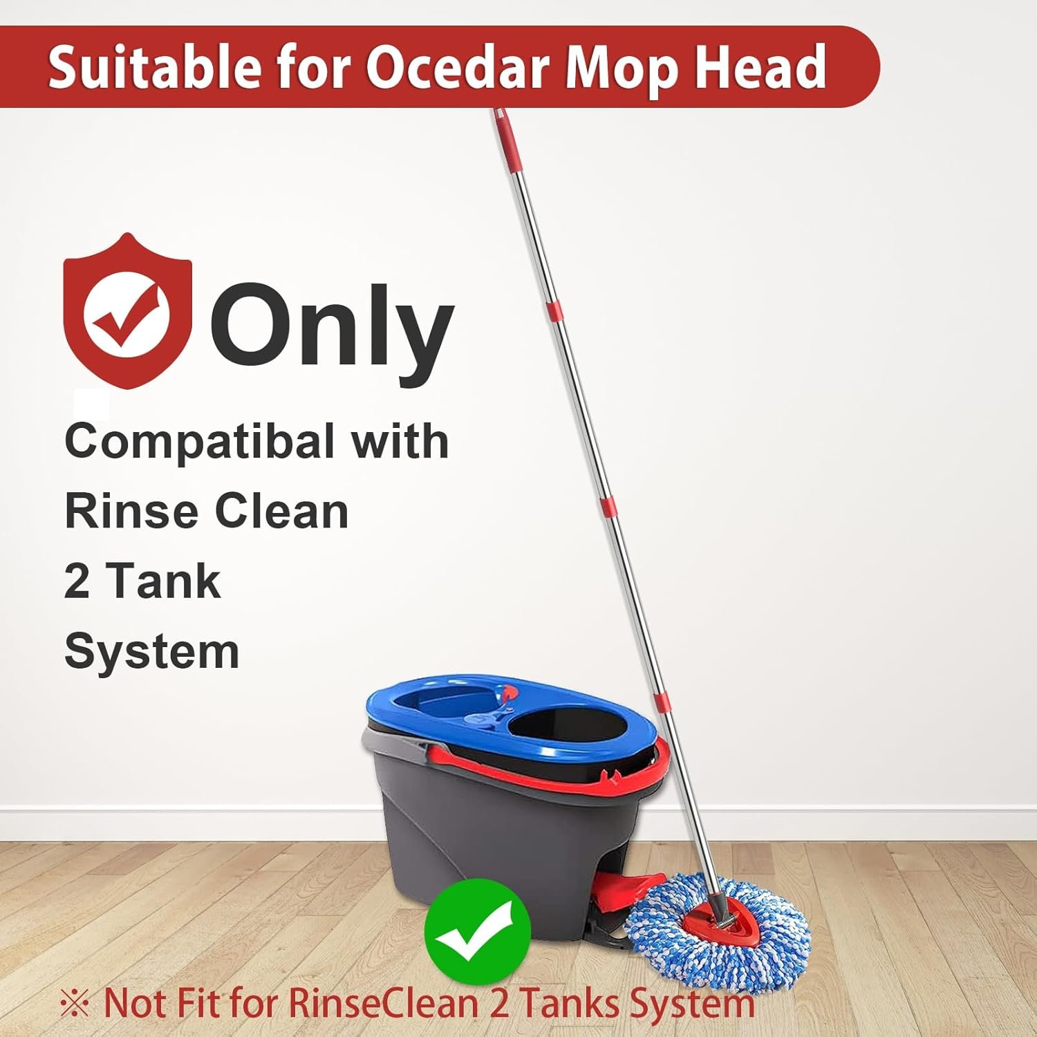 2 Spin Mop Head Replacement, 1 Base, 1 Mop Handle (30-58in) Combo Mops Set Compatible with O Cedar, Spin Mop's Refill Head Replacement for RinseClean 2-Tank System Microfiber Mops - Image 3