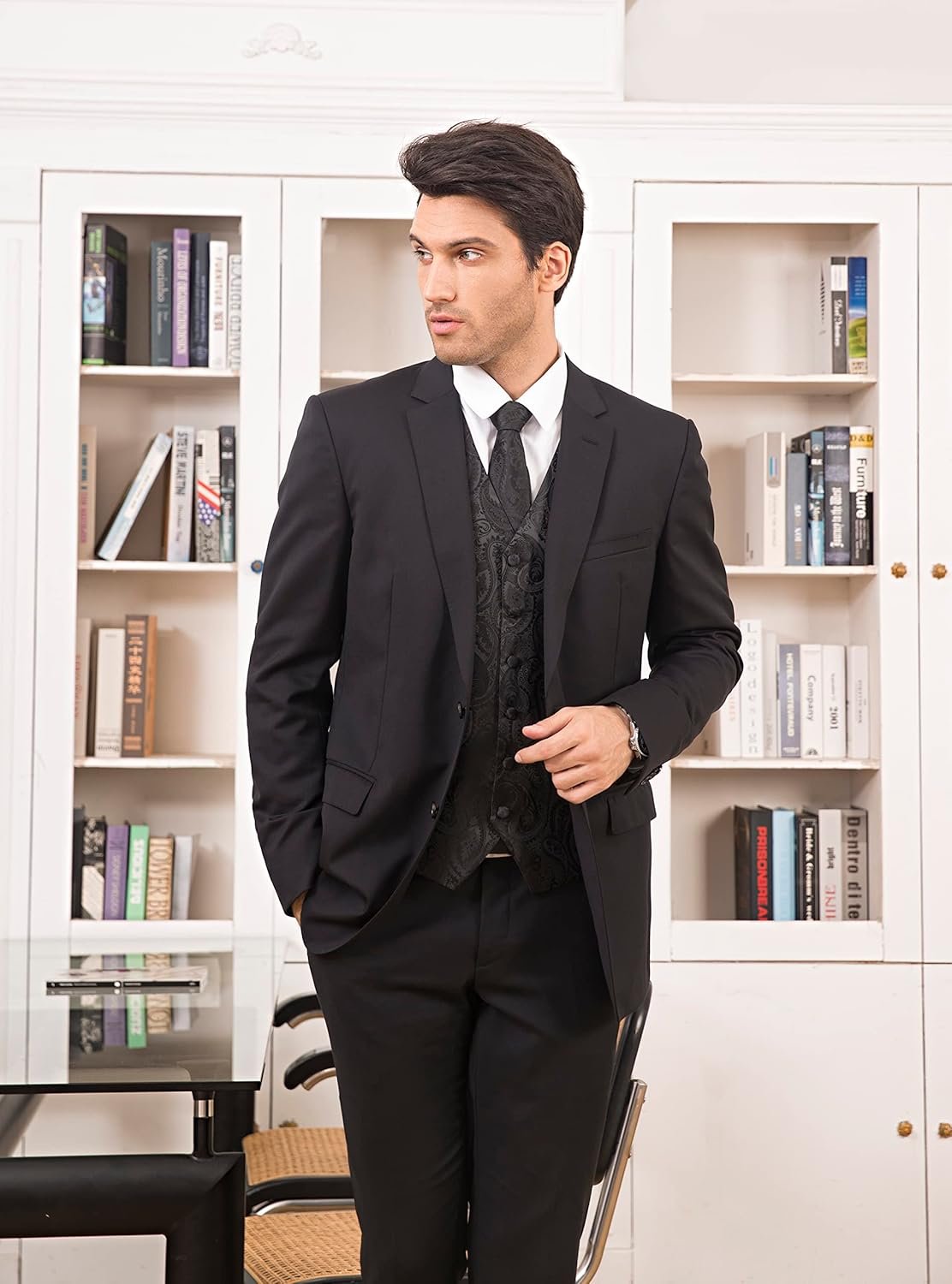 HISDERN Mens Vest Tie Set 3PC Formal Waistcoat Paisley Floral Jacquard Necktie Pocket Square Suit Vests Wedding Party - Image 4