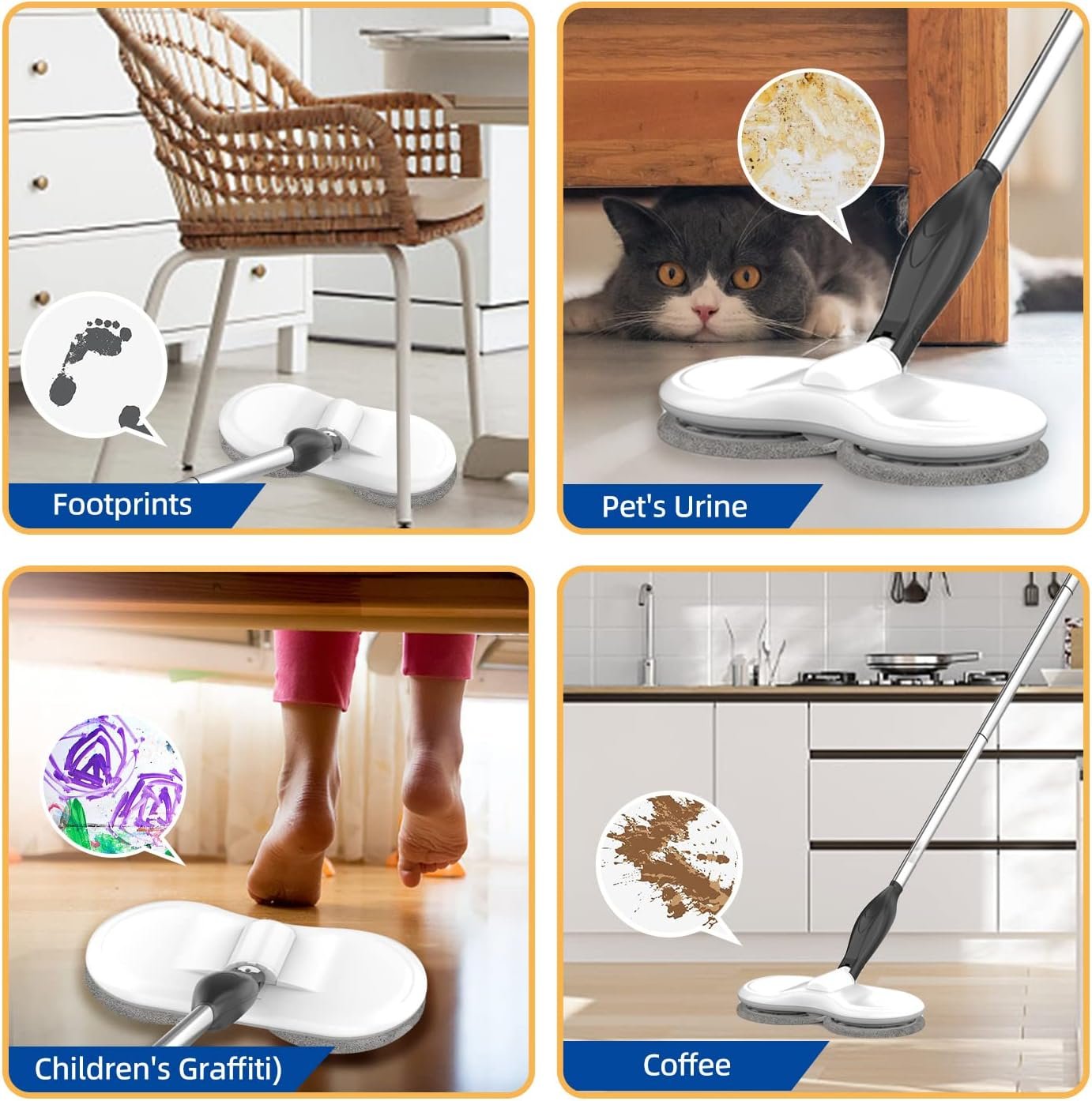 Electric Mop for Floor Cleaning, As Seen On TV, Cordless Spin Mopper Motorised Electric Mops for Hardwood Tile Laminate Floor Daily Light Cleaning (No Water Tank) - Image 4