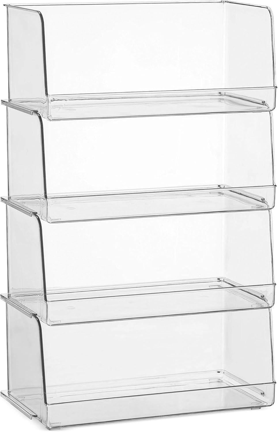Set Of 4 Clear Pantry Organizer Bins Stackable Household Plastic Food Storage Basket with Wide Open Front for Kitchen, Countertops, Cabinets, Refrigerator, Freezer, Bedrooms, Bathrooms - 12" Wide - Image 8