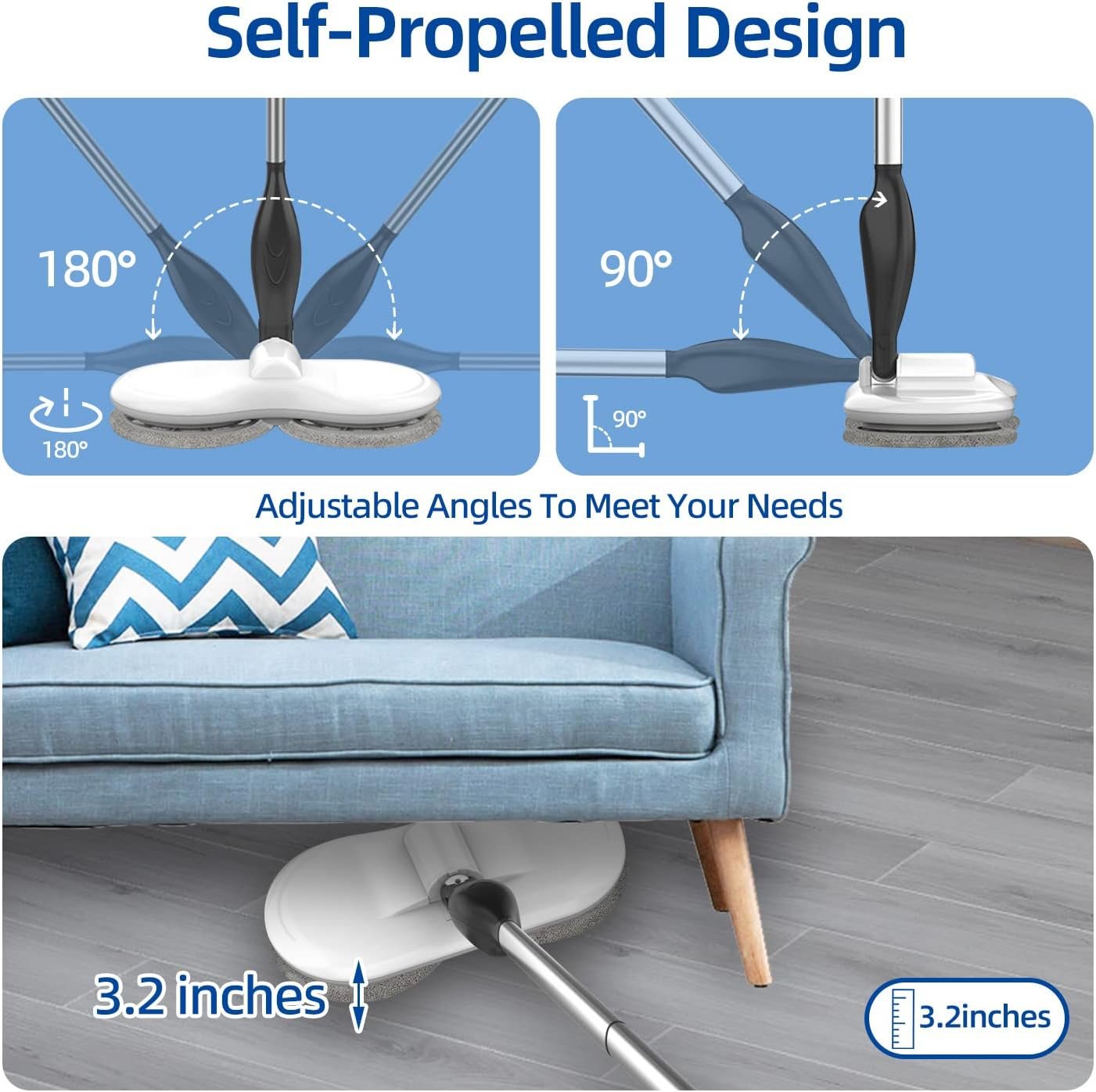 Electric Mop for Floor Cleaning, As Seen On TV, Cordless Spin Mopper Motorised Electric Mops for Hardwood Tile Laminate Floor Daily Light Cleaning (No Water Tank) - Image 9