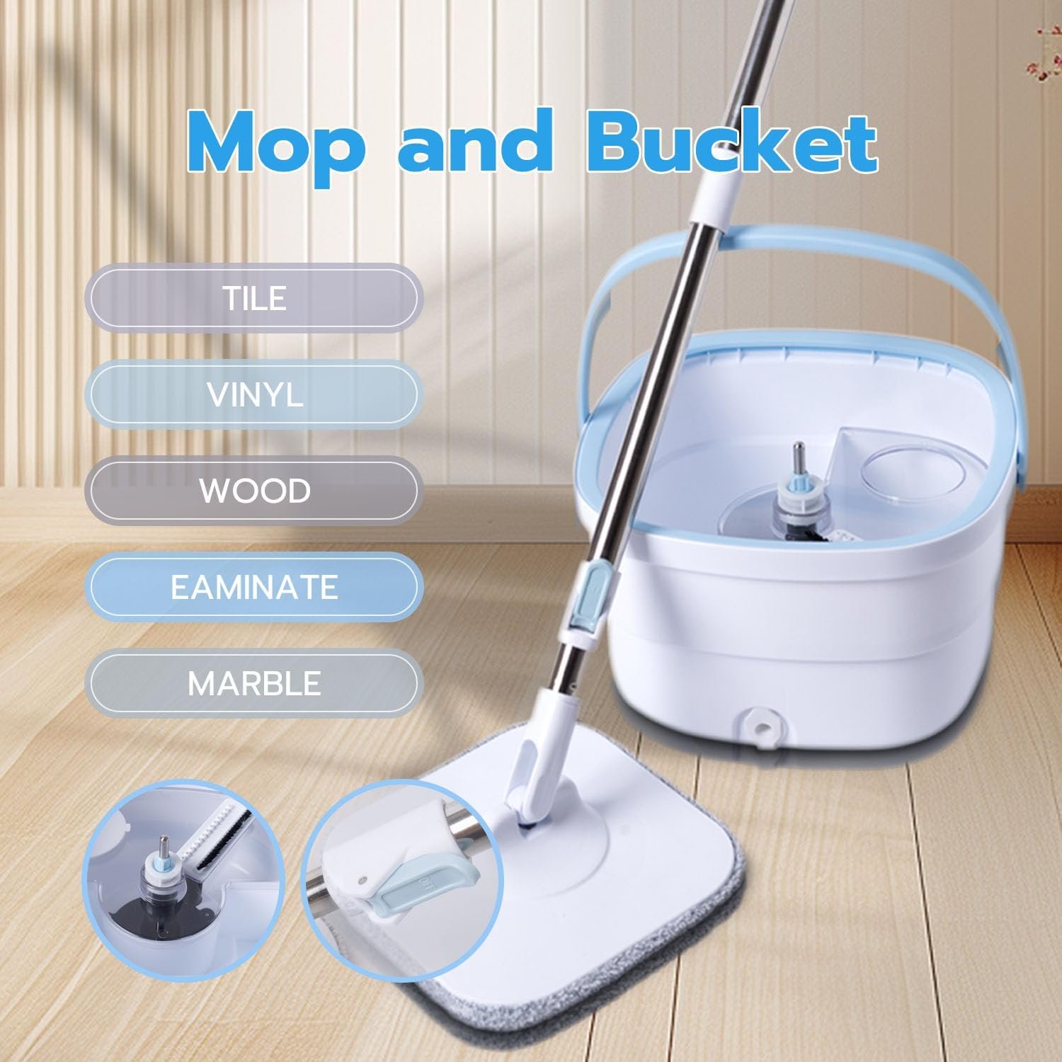 Spin Mop and Bucket System, with Dirty/Clean Water Separation System, Self-Wringing 360° Rotating Mop Head for Hardwood, Tile, Marble,Floor - Image 7