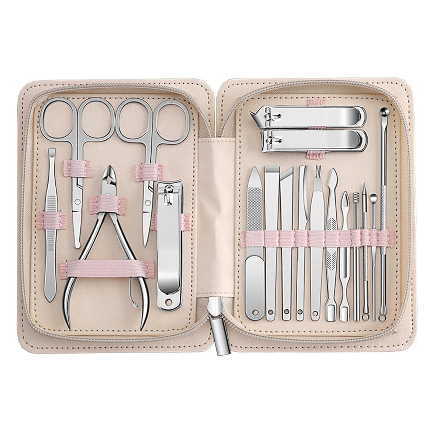 Manicure Set, 18-Pcs Manicure Pedicure Kit with Nail Clippers or Grooming Tools, Stainless Steel Manicure Kit for Women & Men, Fingernail and Toenail Clipper Cutters for Personal Care, Travel- Pink - Image 2