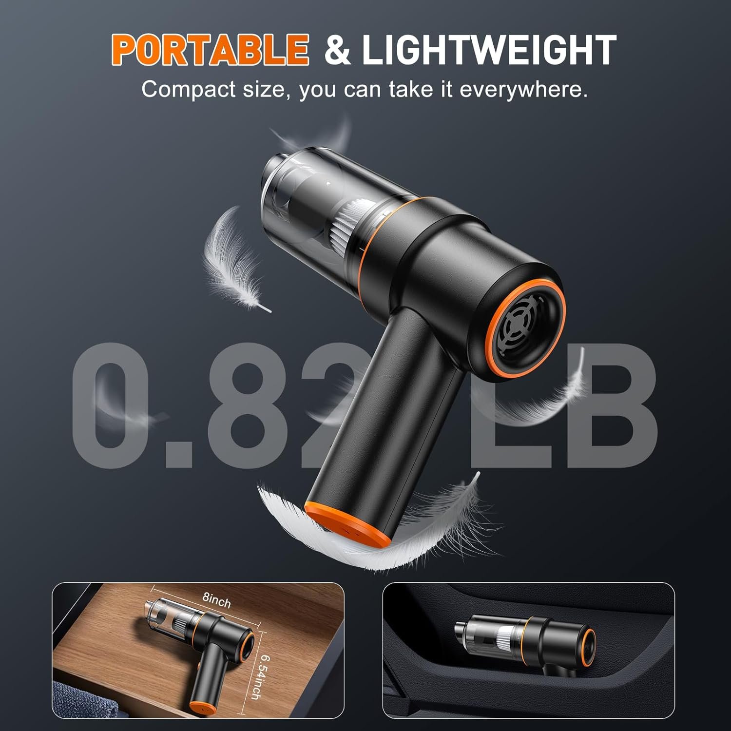 KMM Handheld Car Vacuum Cleaner, 11000PA Vacuum Cleaner & Air Duster, 120W High Power Vacuum Portable Cordless, Hand Held Vacuum Rechargeable with Multi-Nozzles & LED Light for Home, Car, Office - Image 8