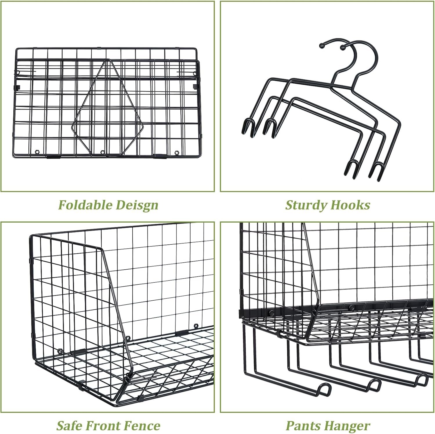 X-cosrack 2-Packs Hanging Closet Organizers and Storage with Pants Hanger, Collapsible Hanging Closet Shelves, Adjustable Hanging Organizer for Closet & RV, Black Large - Image 7
