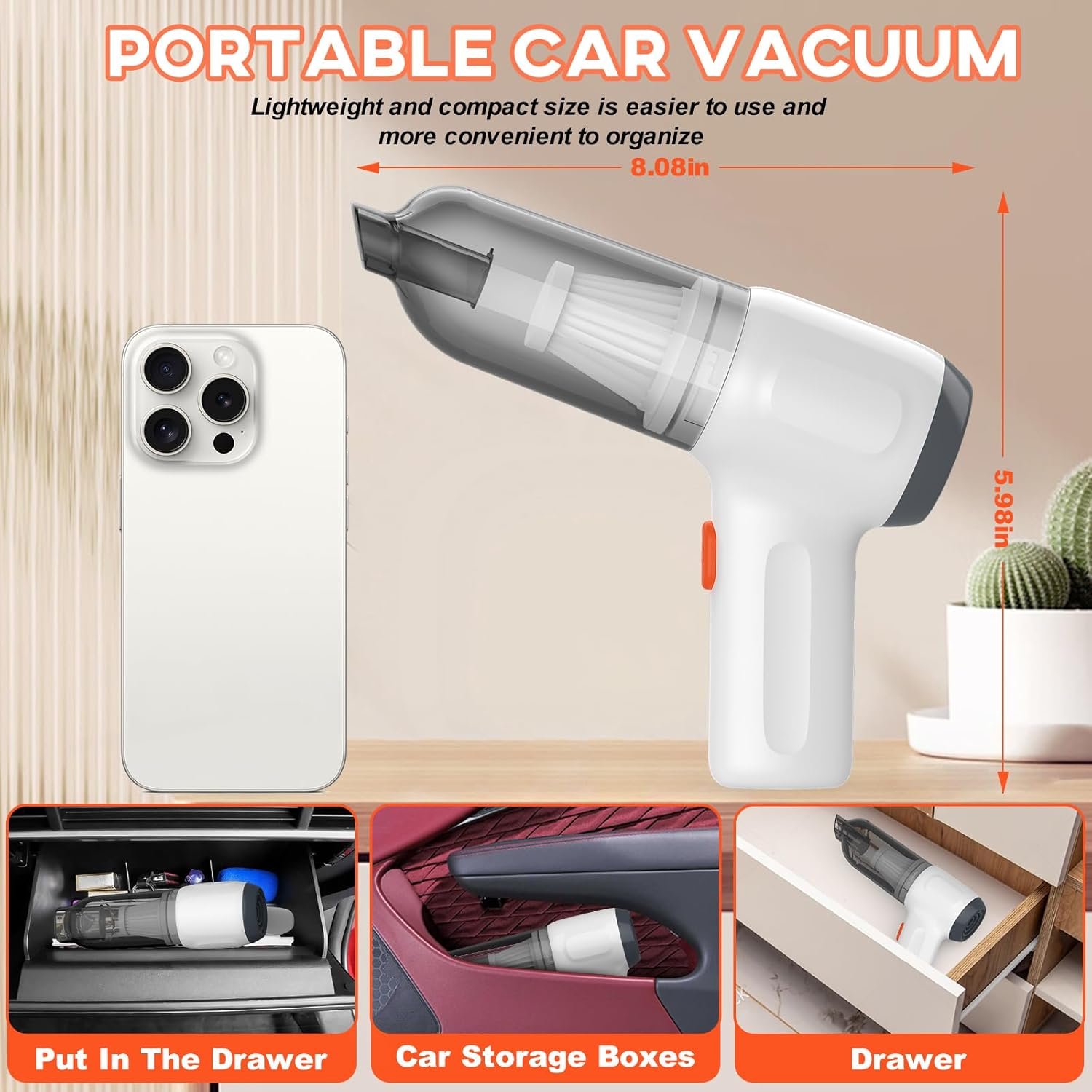 Car Vacuum Cleaner, Mini Handheld Vacuum Portable Cordless 3 in 1 Dust Buster & Air Blower & Hand Pump, 15000PA Rechargeable Small Hand Vacuum High Power for Car, Home, Office - Image 8