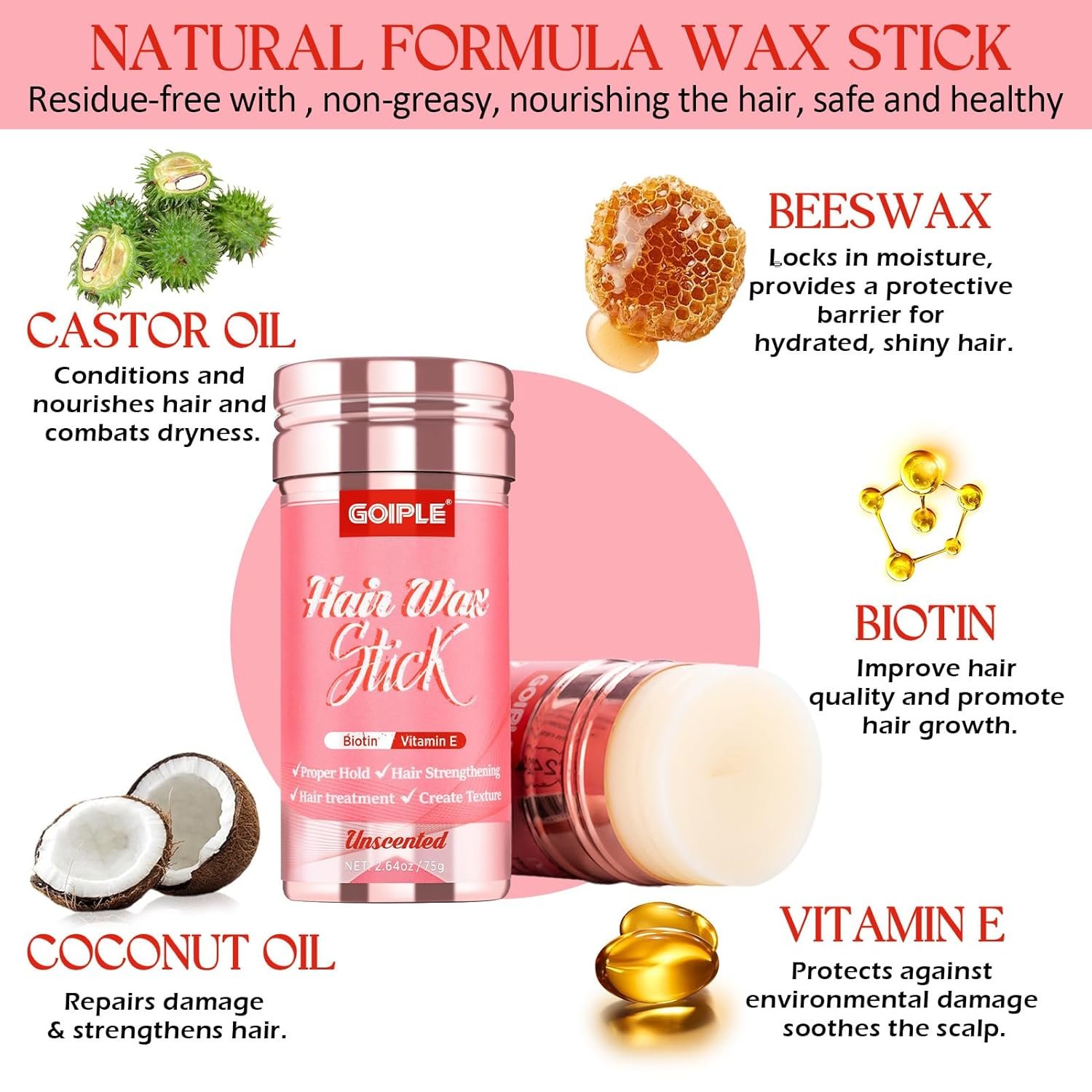 Hair Wax Stick Silk Stick Wax for Adult & Kids, Long-Lasting Styling Stick, Hair Pomade Wax Smoothing for Natural Hair or Wigs, Styling Wax for Fly Away & Edge Frizz Hair No Residue No Greasy - Image 3
