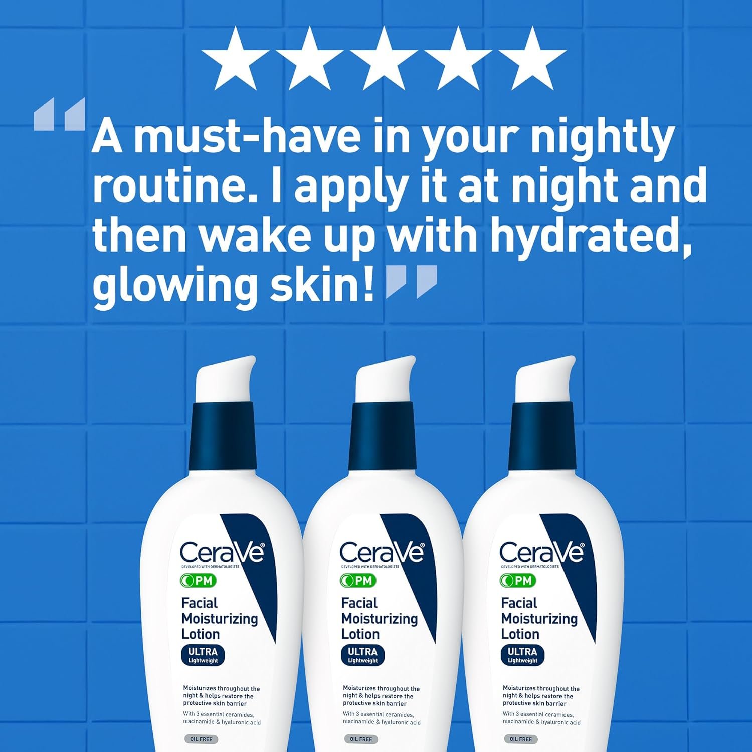 CeraVe PM Facial Moisturizing Lotion, Night Cream with Hyaluronic Acid and Niacinamide, Ultra-Lightweight, Oil-Free Moisturizer for Face, 3 Ounce - Image 6