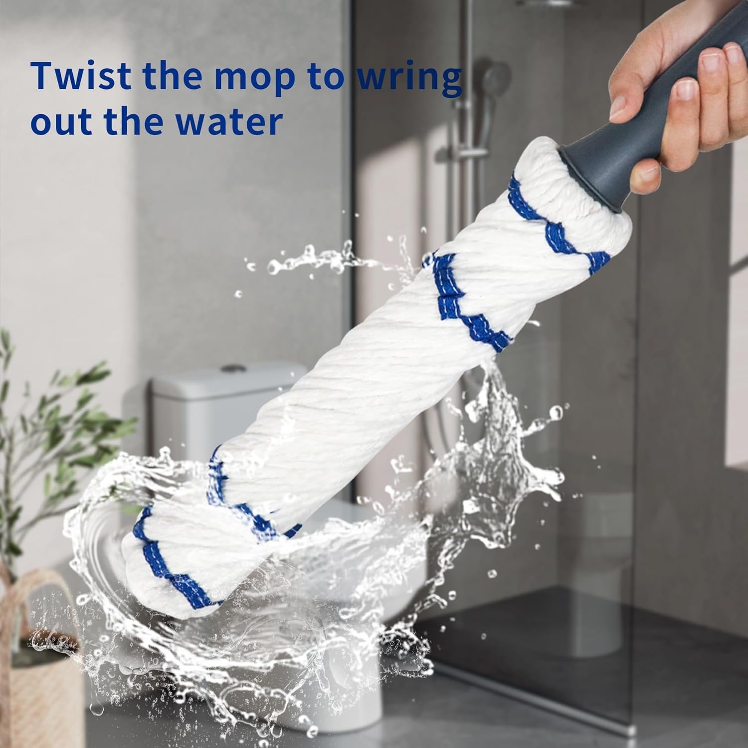 Self-Wringing Twist Mop Cotton Rotating Dry & Wet Mops with 2 Reusable Heads for Floor Cleaning Kitchen Bathroom Hardwood Vinyl Tile Laminate Household Office (White Style 2) - Image 5