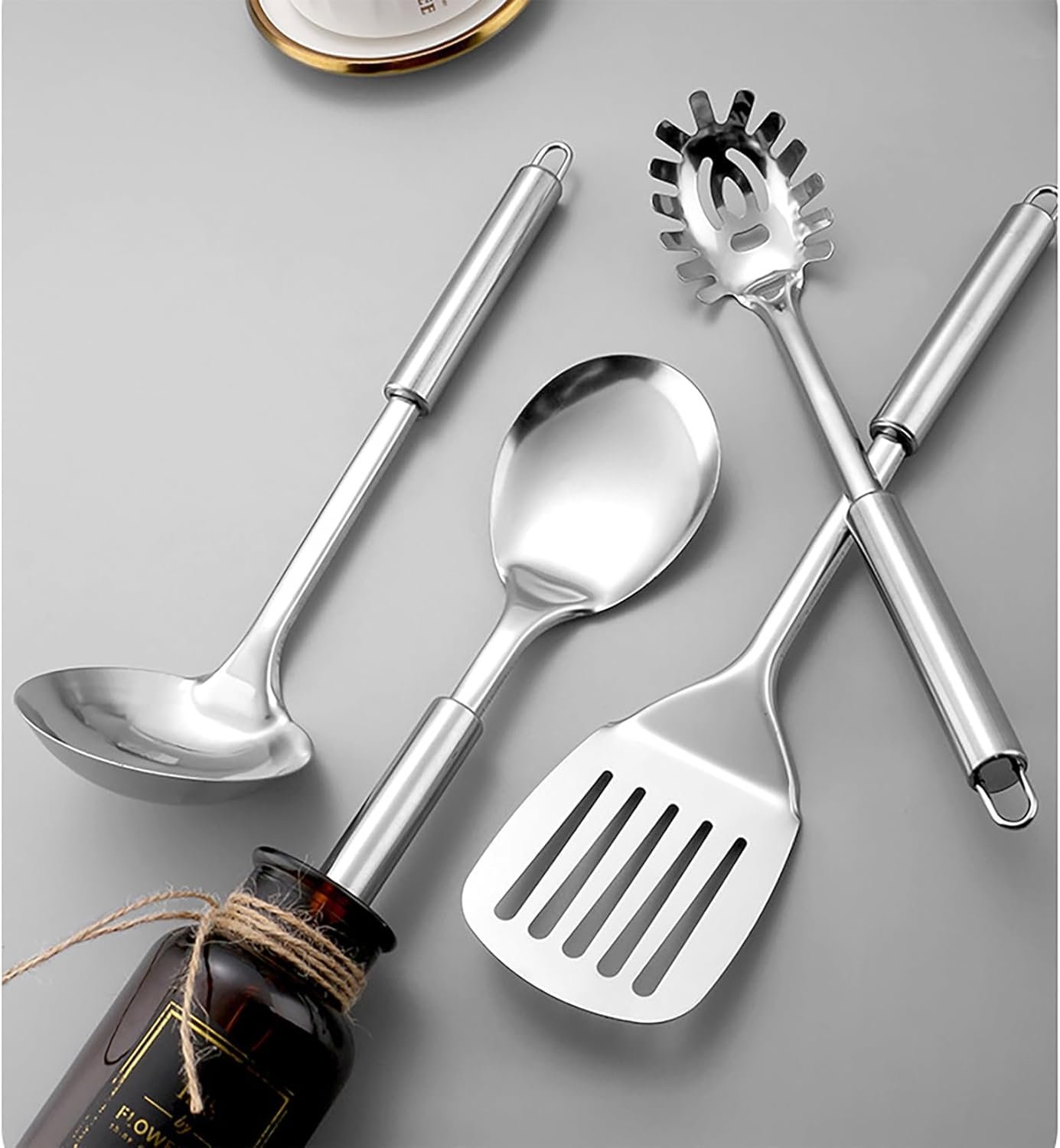 Stainless Steel Kitchen Utensils Set, 6 PCS Metal Cooking Utensils Set for Cooking, Heat Resistant Spatula Set Kitchen Tool Set with Turners, Serving Spoon, Ladle, Skimmer, Pasta Server - Image 9