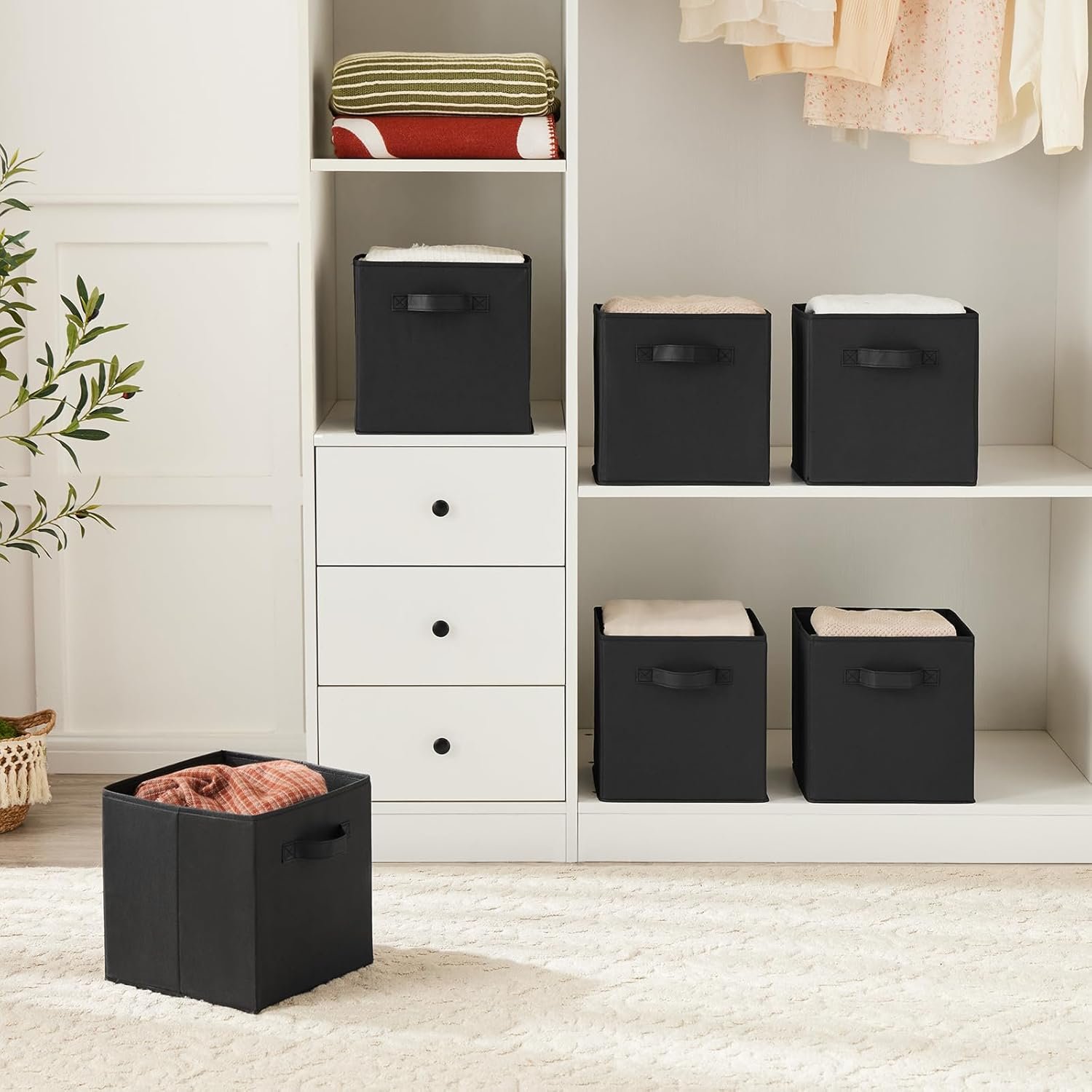MAX Houser Fabric Cloth Storage Bins,Foldable Storage Cubes Organizer Baskets with Dual Handles for Home Bedroom Storage,Set of 6(Black) - Image 8