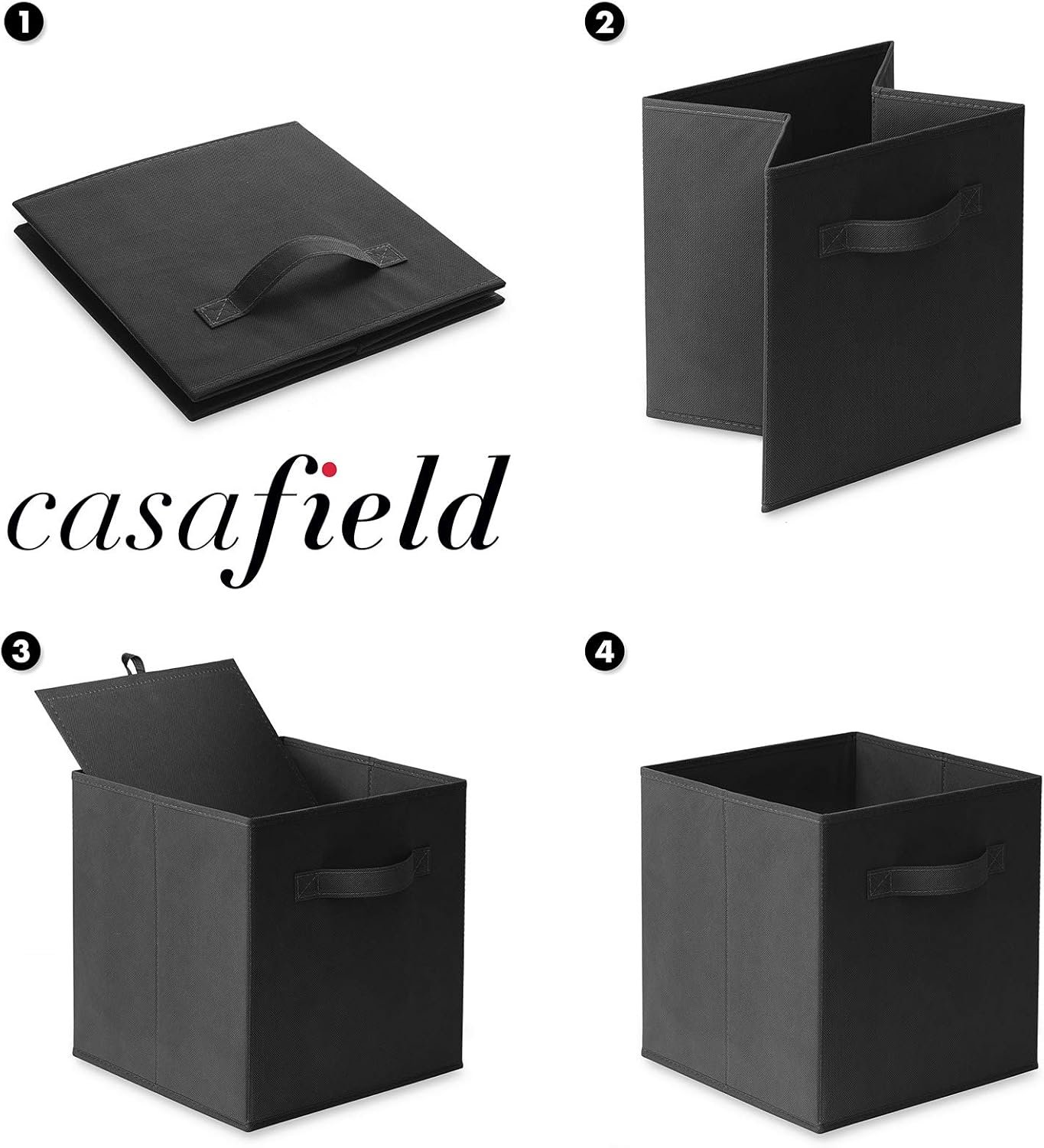 Casafield Set of 6 Collapsible Fabric Cube Storage Bins, Black - 11" Foldable Cloth Baskets for Shelves, Cubby Organizers & More - Image 7