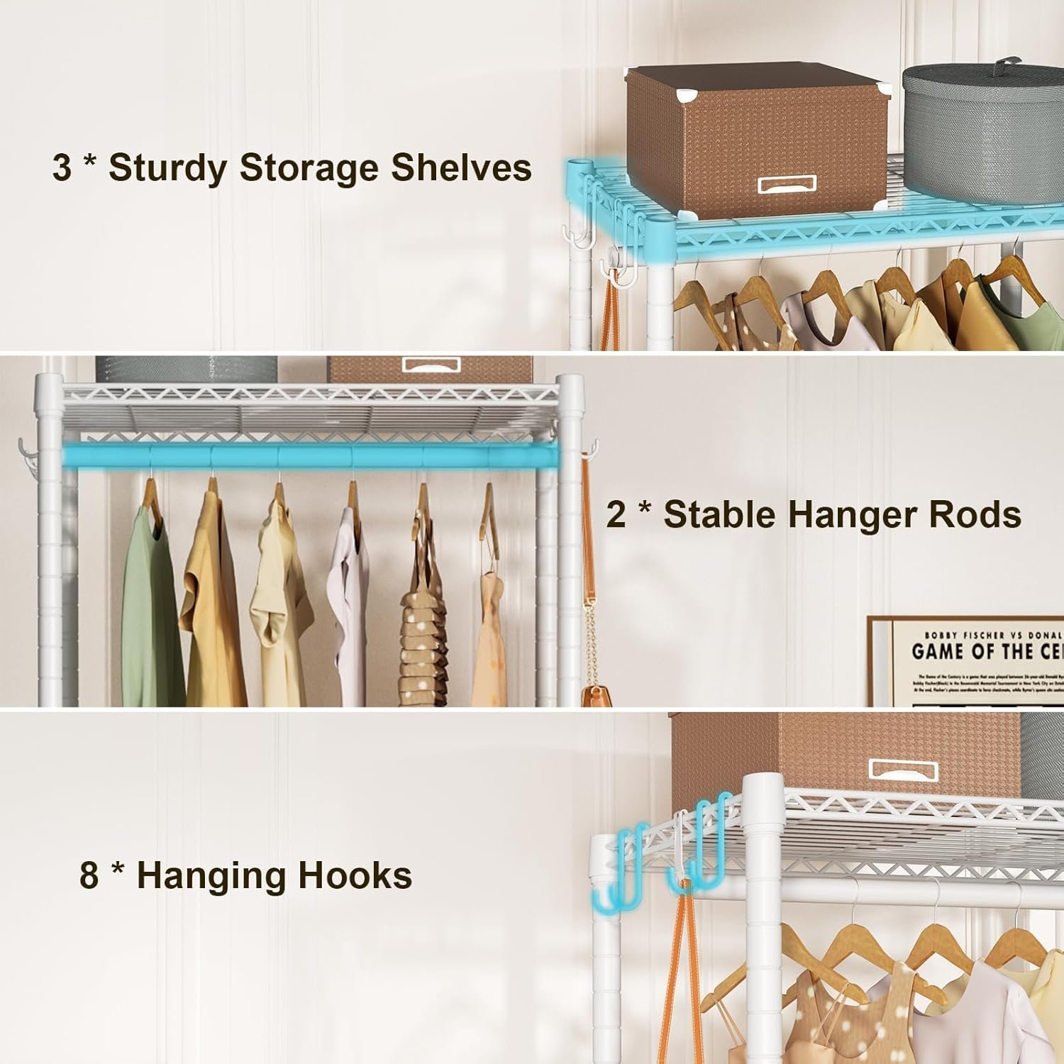 P3 Mini Rolling Clothes Rack, Clothing Racks for Hanging Clothes, Heavy Duty Garment Rack, Freestanding Portable Closet Rack 23.6'' W x 14'' D x 78.5'' H, Max Load 430 Lbs, White - Image 8