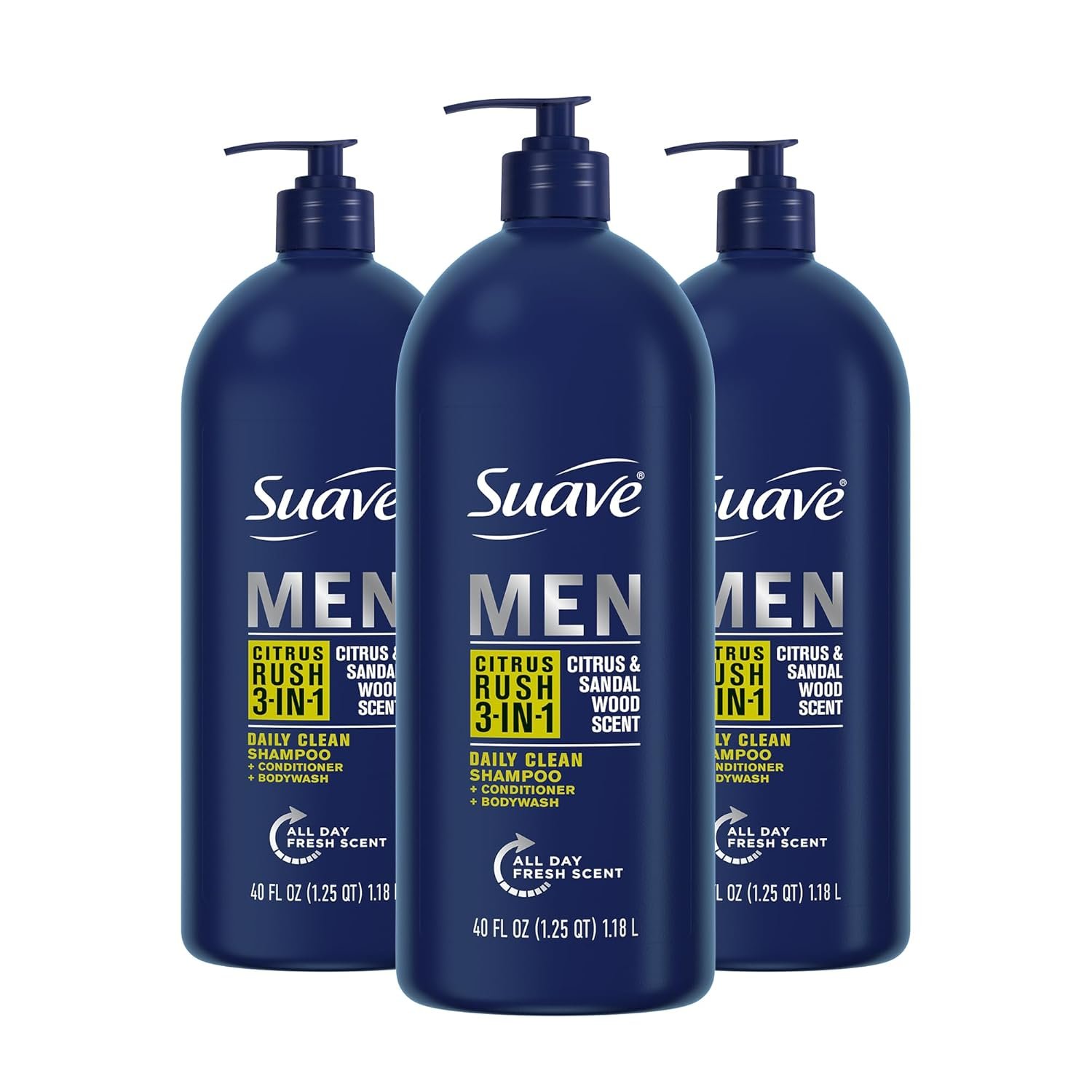 Suave Shampoo Conditioner Bodywash Men 3 in 1 Citrus & Sandal Wood to Cleanse and Nourish Hair and Skin, 40 oz Pack of 3 - Image 2
