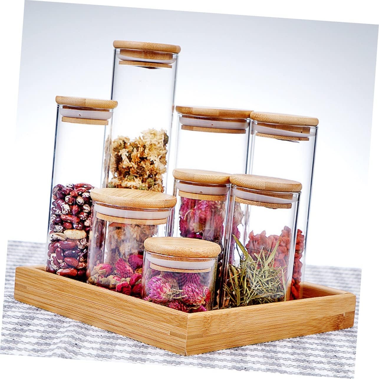 Unomor Clear Glass Storage Jar with Wooden Lid Airtight Canister for Loose Leaf Tea Coffee Beans Sugar and Salt Food Storage Container - Image 3