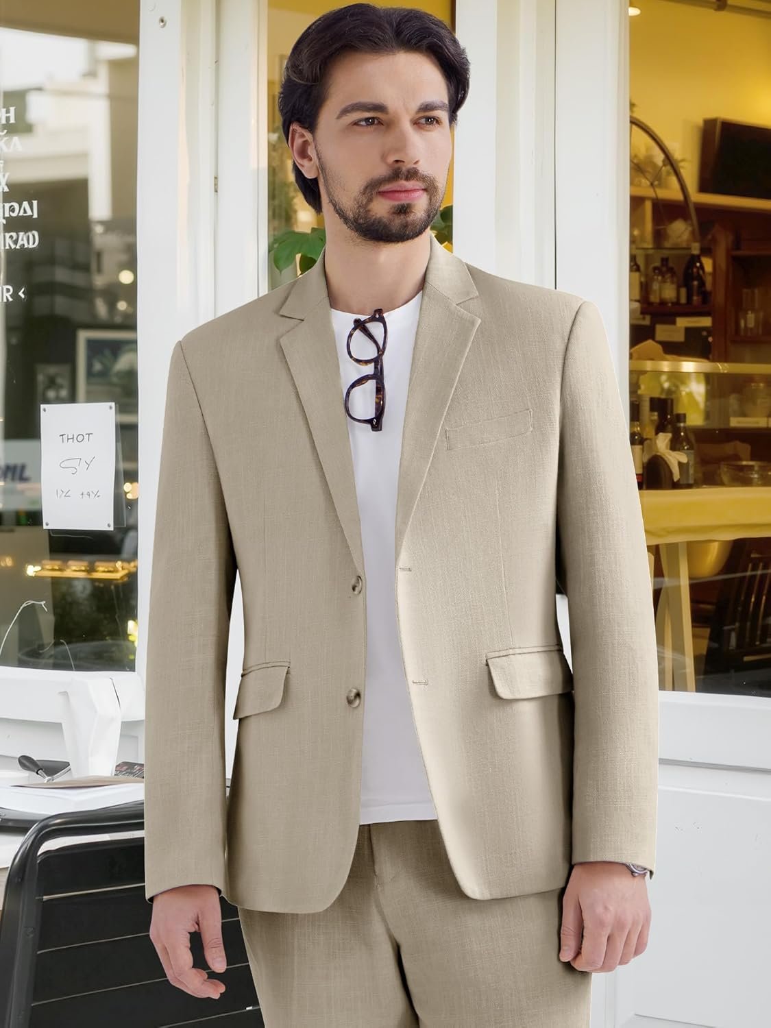 MAGE MALE Men's 2 Piece Linen Suits Set Casual Lightweight Blazer Jacket and Pants for Wedding Business Prom - Image 5