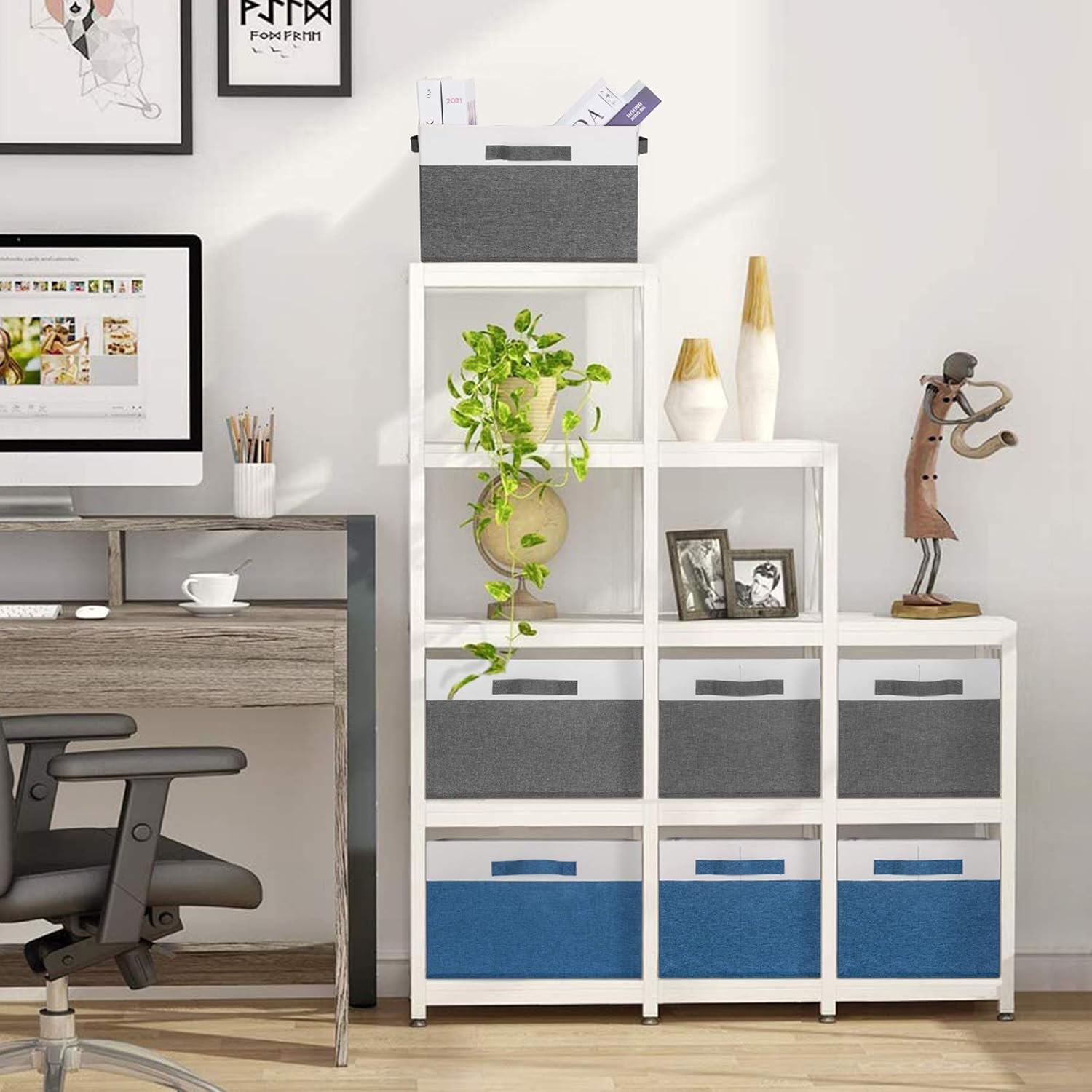 GhvyenntteS Large Fabric Storage Bins with 3 Handles, 15x11x9.6 Inch Storage Baskets for Shelves, Foldable Closet Storage Bins for Shelves, Closet Organizers and Storage Boxes 3 Pack - Image 9