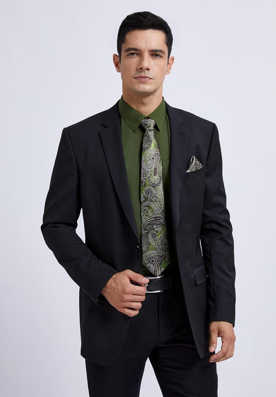 HISDERN Mens Dress Shirt with Tie Pocket Square Set Classic Button Down Shirt Matching Tie Long Sleeve Shirts - Image 7