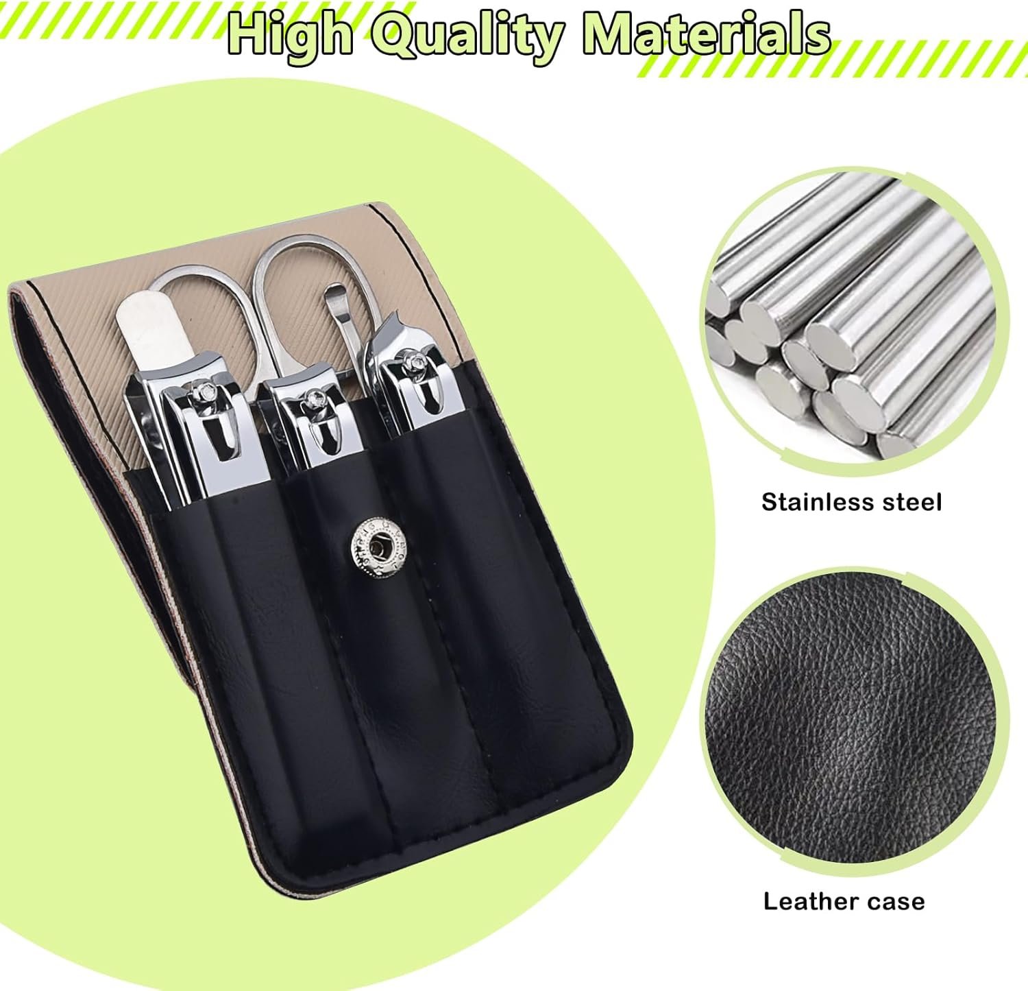 Nail Clipper Set with Leather Case, 6 in 1 Manicure Set Kit Personal Stainless Steel Fingernail Toenail Cutters, Suitable for Home, Workplace, Outdoor Travel, Gift for Men Women, Dark Black - Image 3