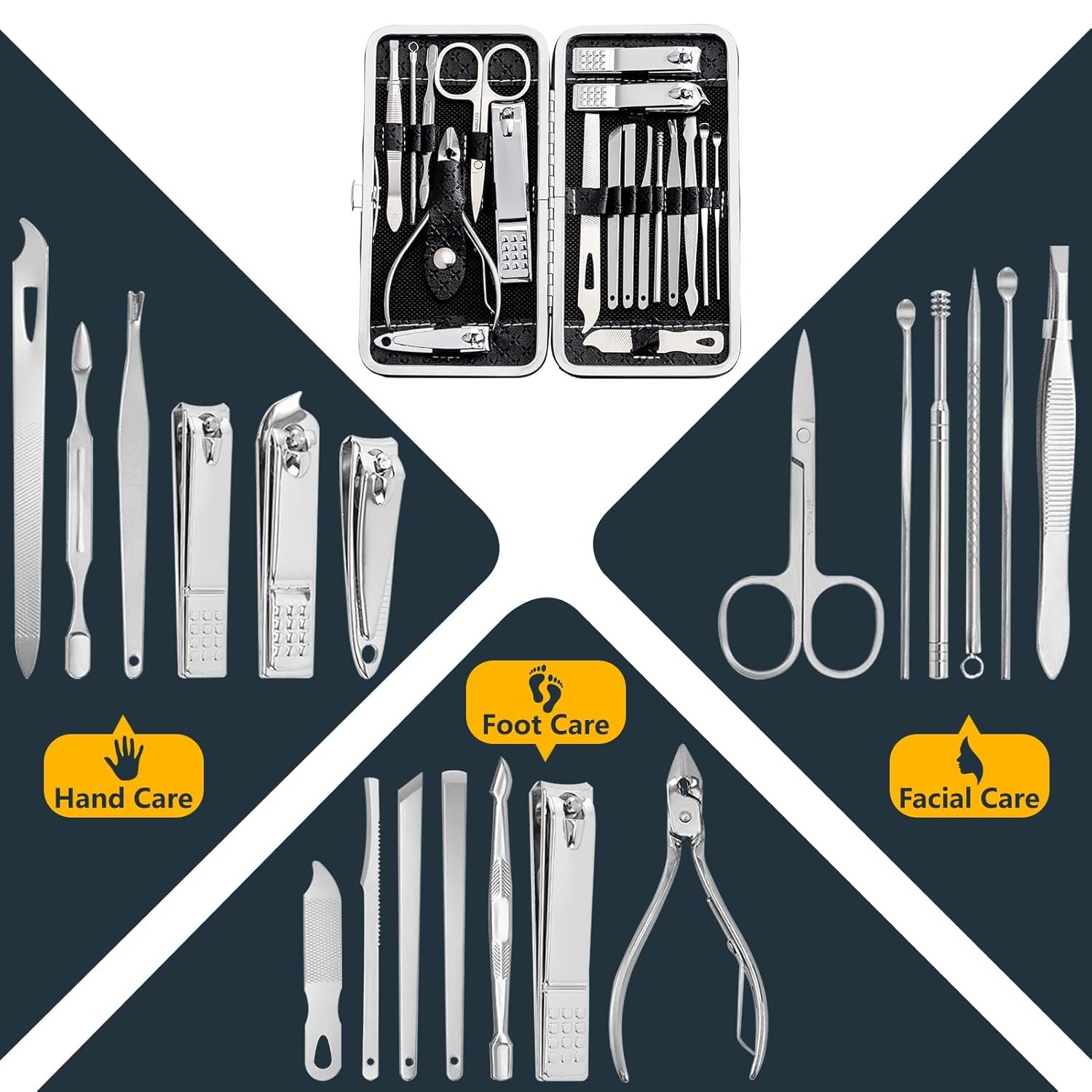 Manicure Set - Cuticle Remover Cream, 19Pcs Nail Clipper Pedicure Kit, Professional Grooming Kit with Black Luxurious Travel Case, Stainless Steel Nail Kit for Men Women, Gifts for Women - Image 3