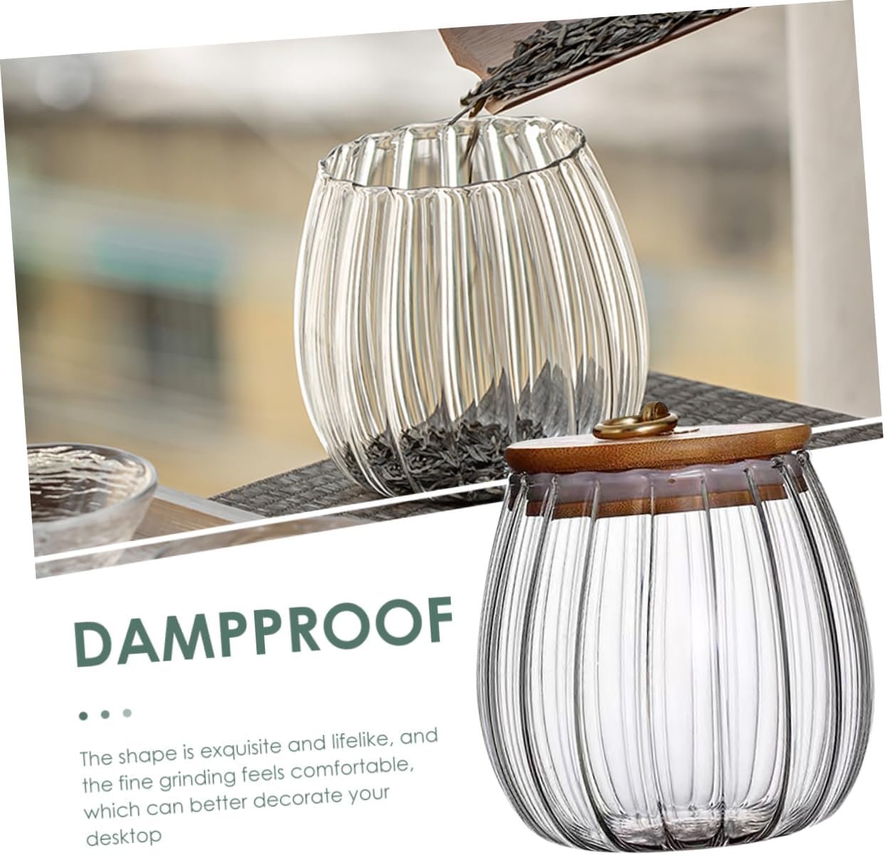 Mikinona Airtight Candy Jar Striped Glass Tea Canister for Loose Tea Storage Kitchen Food Storage Jar with Cover for Tea Leaves Sweets Snacks Compact Design - Image 5