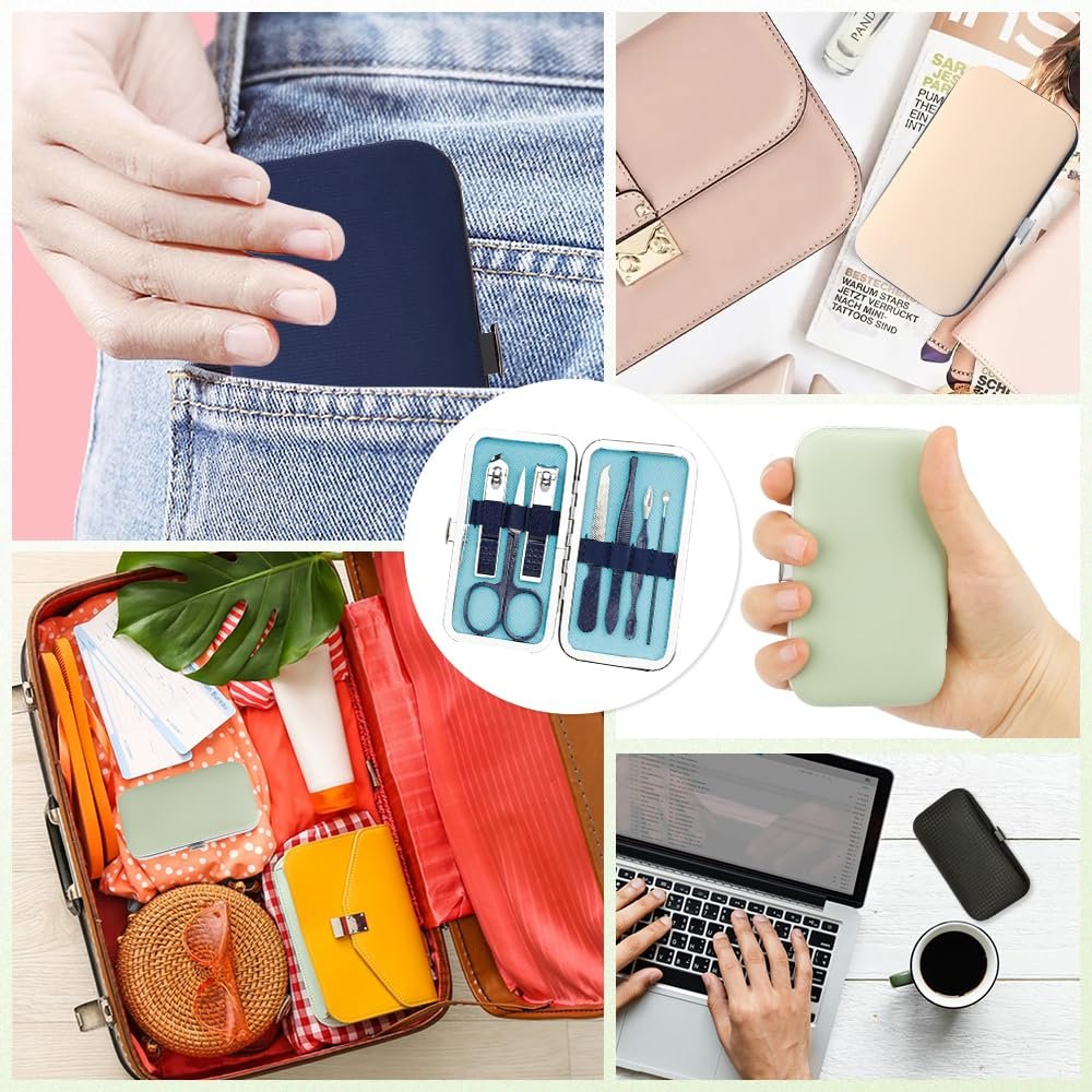 Manicure Set, Nail Clipper Set 7 in 1 Stainless Steel Nail Clipper Kit Nail Clippers Manicure Kit for Men Grooming Kit Pedicure Kit Fingernail Toenail Clippers for Men Women Husband Boyfriend, Blue - Image 7