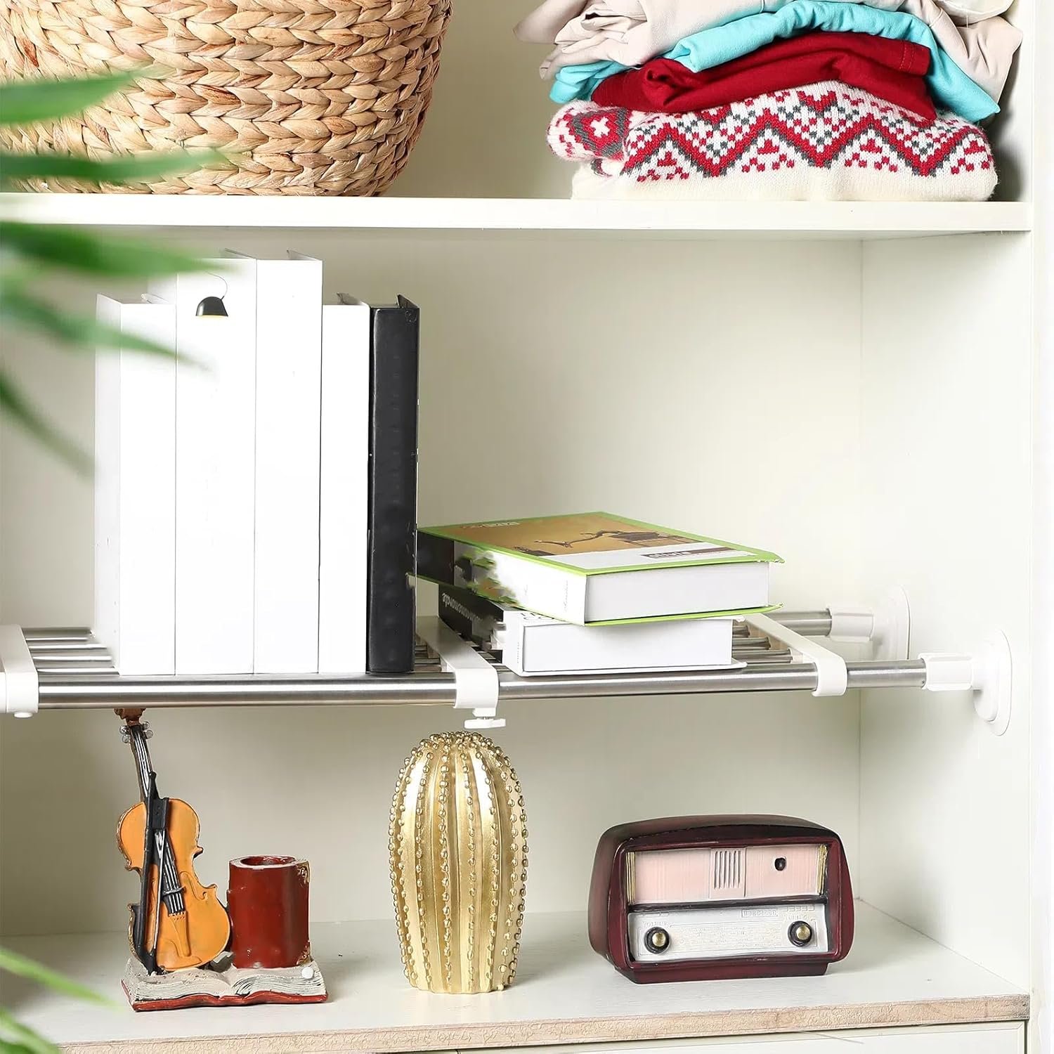 Geetery 4 Pcs Closet Tension Shelf Rod Metal Expandable Shelf Organizer Adjustable Closet Shelves Rack DIY Dividers Separators for Cabinet Storage Locker Clothes(16.54–23.62 Inch) - Image 3