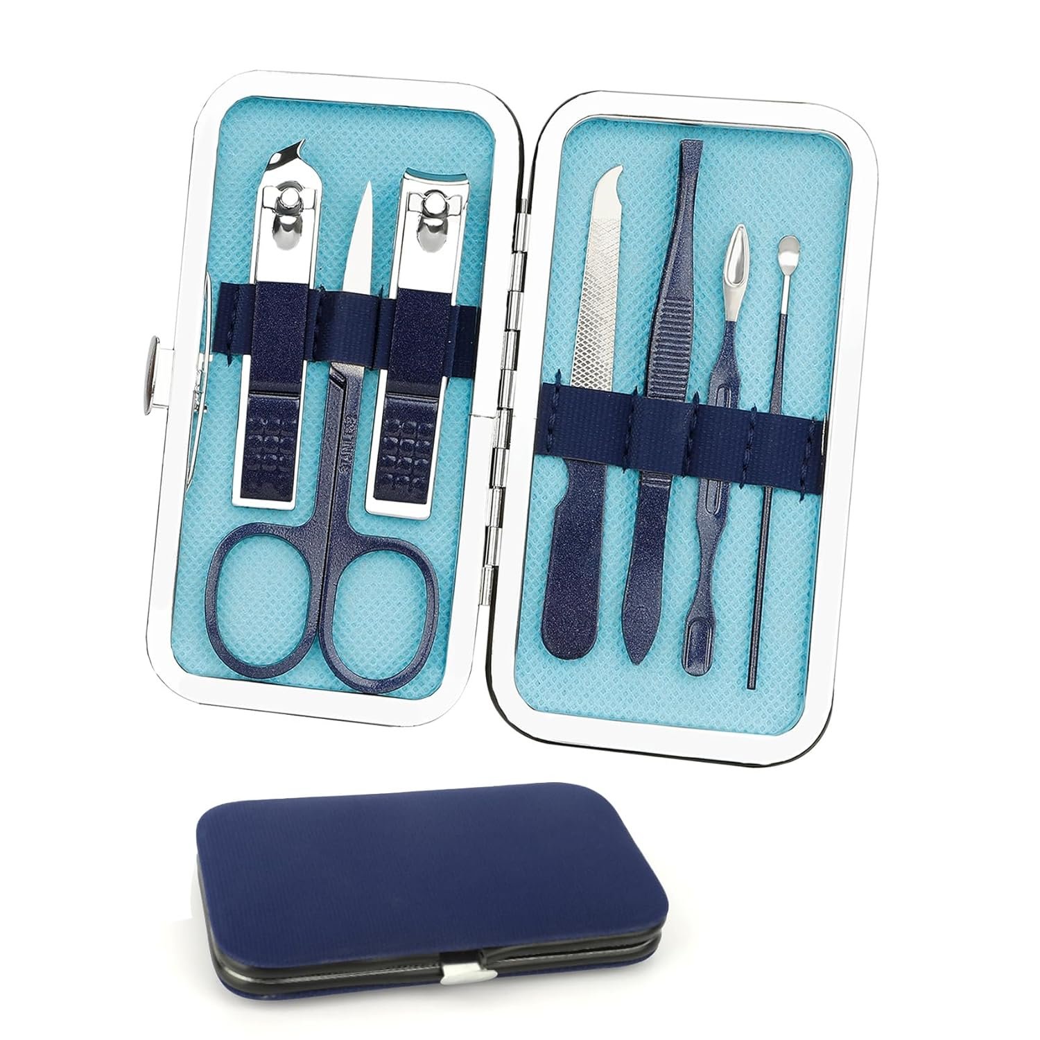 Manicure Set, Nail Clipper Set 7 in 1 Stainless Steel Nail Clipper Kit Nail Clippers Manicure Kit for Men Grooming Kit Pedicure Kit Fingernail Toenail Clippers for Men Women Husband Boyfriend, Blue - Image 2