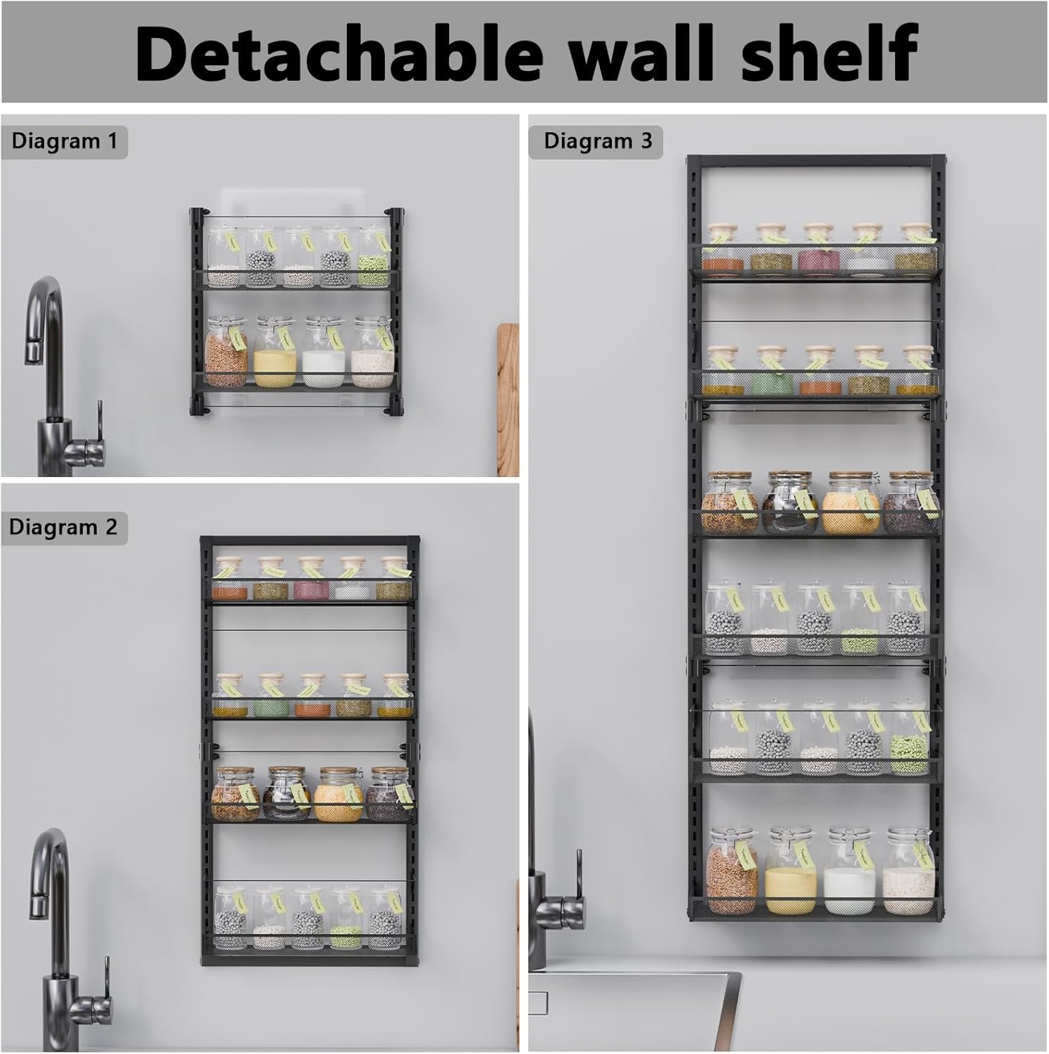 Wall Mounted Spice Rack Over the Door Pantry Organizer 6 Tier Large Wire Baskets Set Kitchen Bathroom Heavy-Duty Metal Adjustable Shower Caddy Storage shelves 50" H x 6" D x 17" W - Image 8