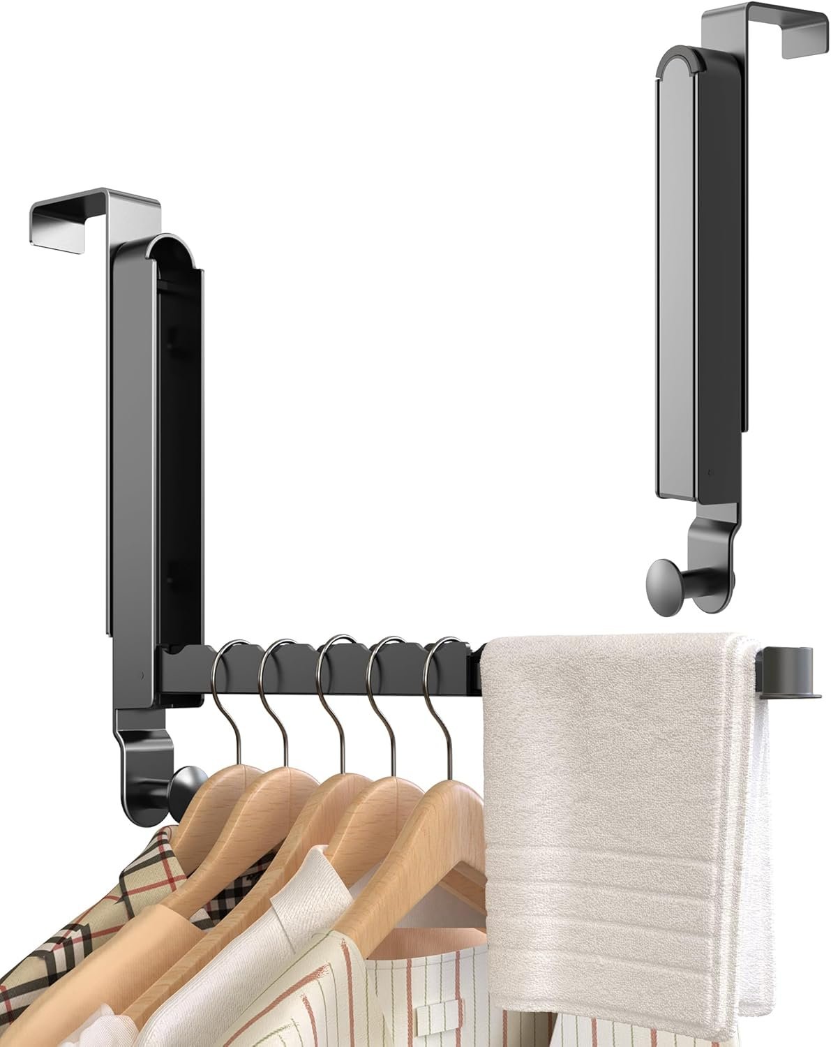 KitchLife Over Door Drying Rack, Foldable Hook Portable Space Saving Hanger for 1 3/8" Doors for Laundry Bathroom Bedroom Clothes Coat Towel Rack, Travel & Home Use, Space Grey - Image 2